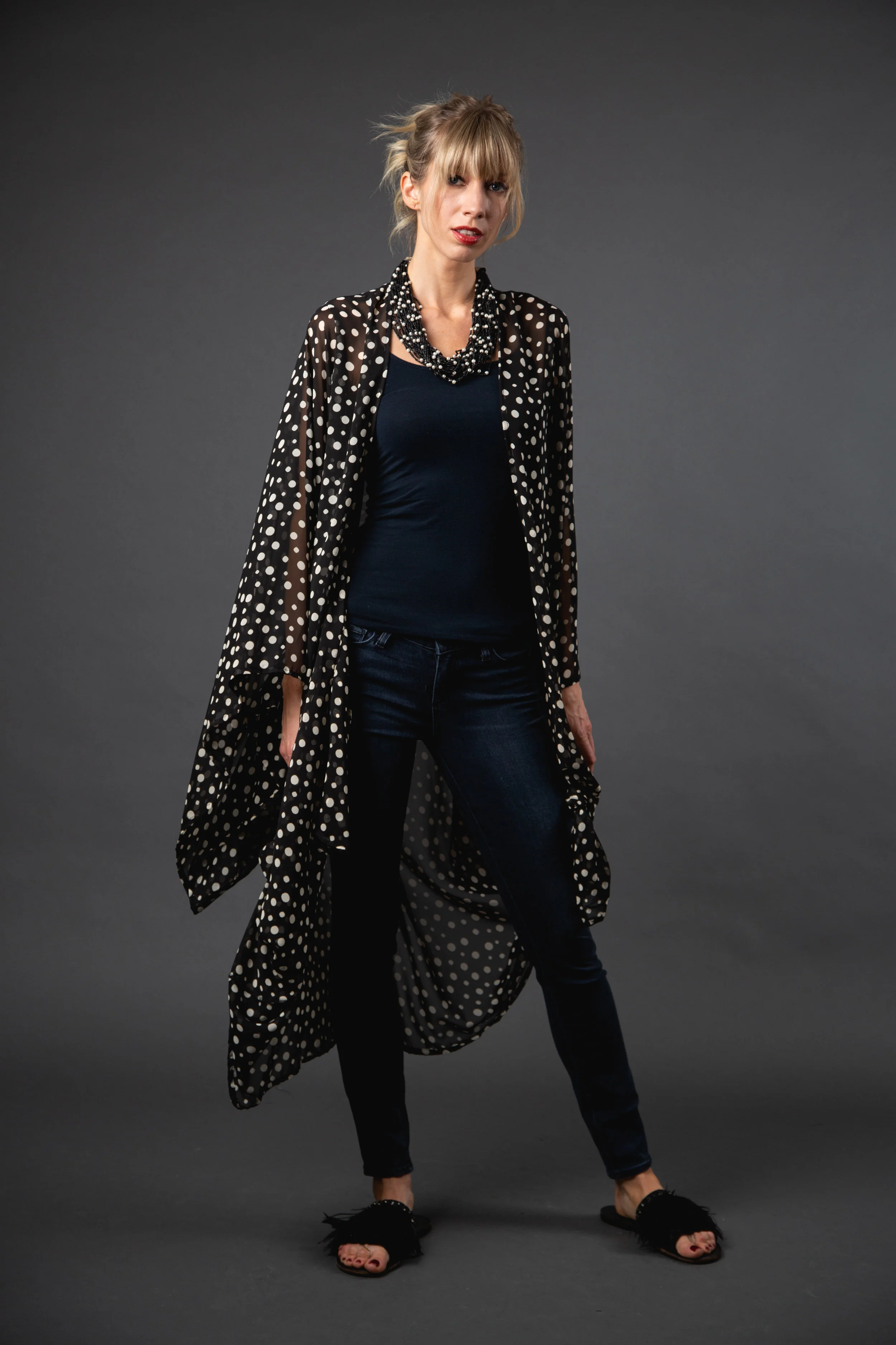 black white multi dot kimono jennafergrace handmade