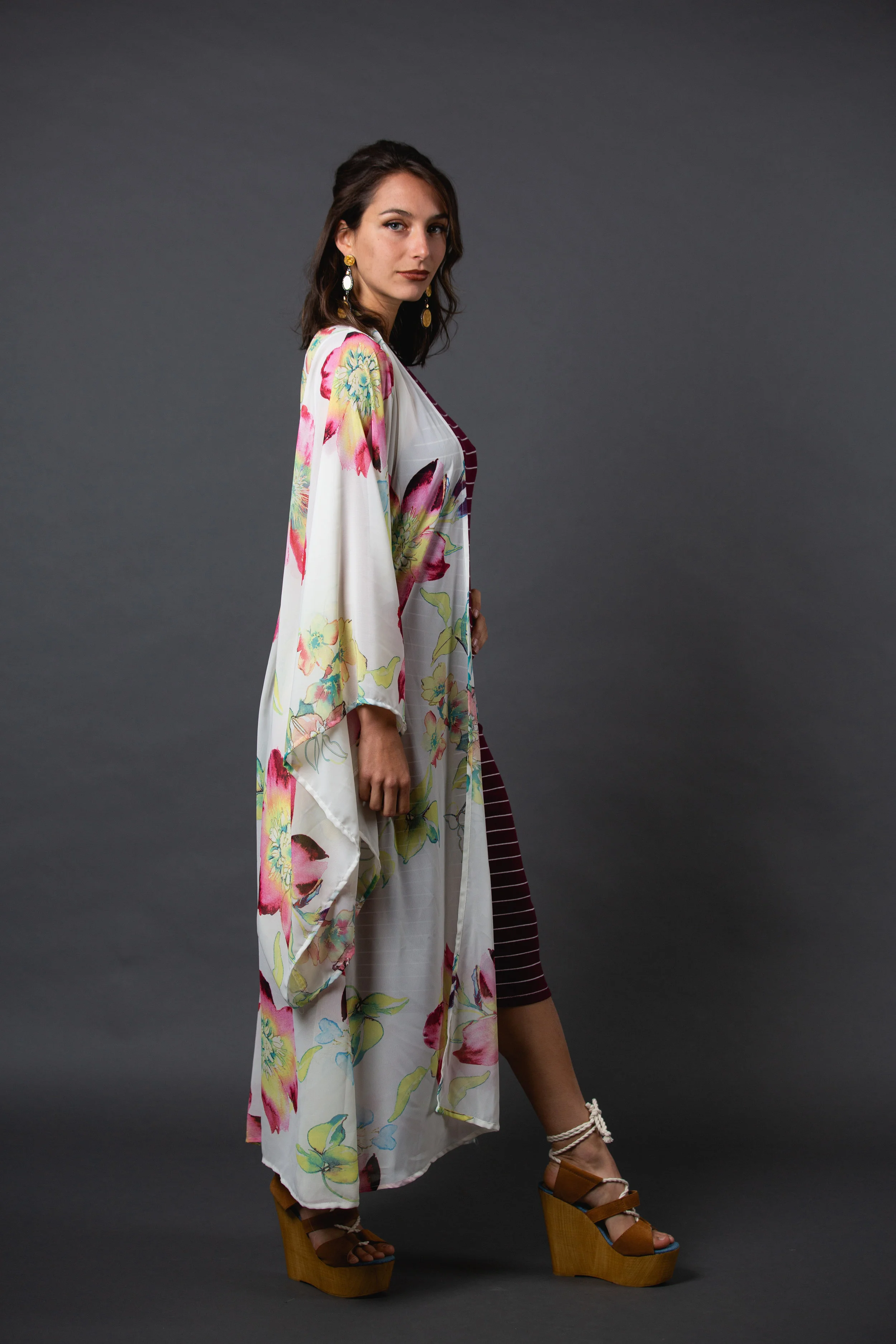 ivory floral print kimono wrapdress pockets jennafergrace handmade madeinusa