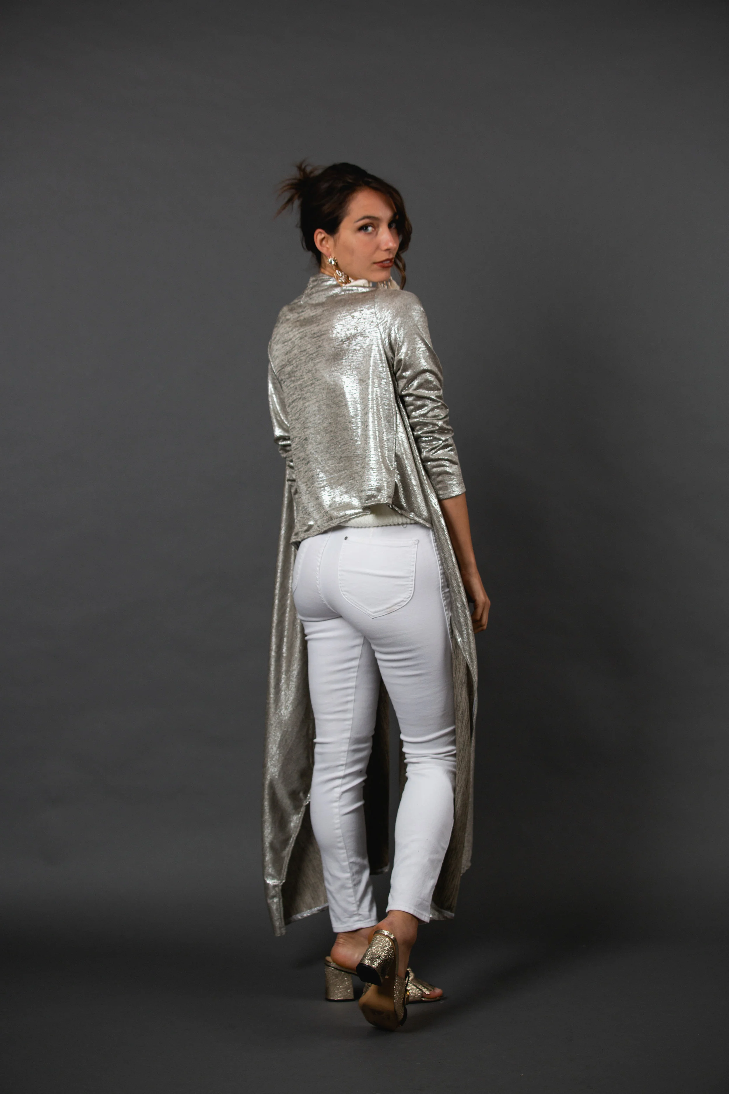 silver platinum metallic yoga wrap cardigan sweater jennafergrace handmade california madeinusa machinewashable