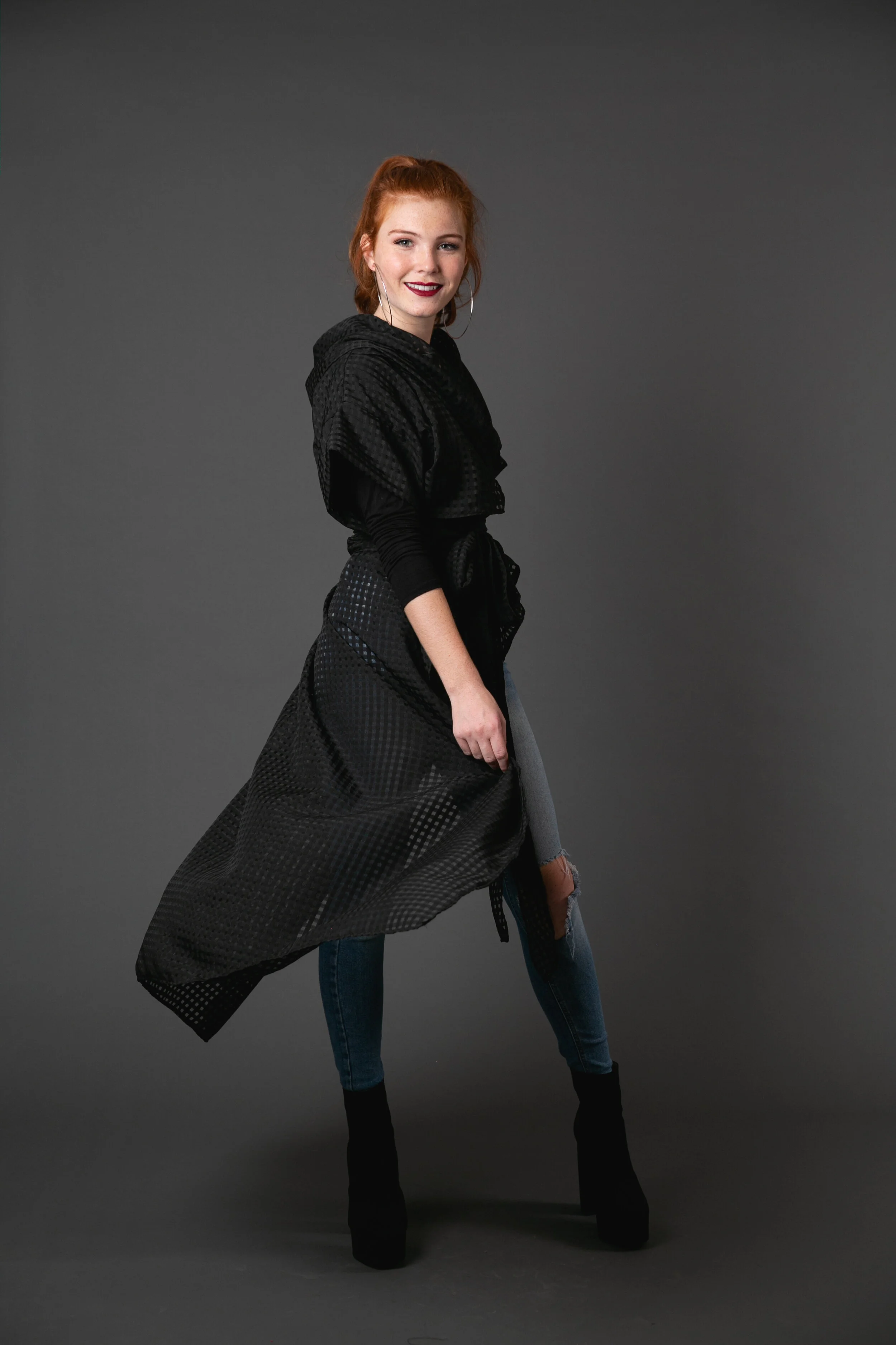 black night gingham trenchcoat hoody wrap jacket jennafergrace handmade witch nerd fashion madeinusa