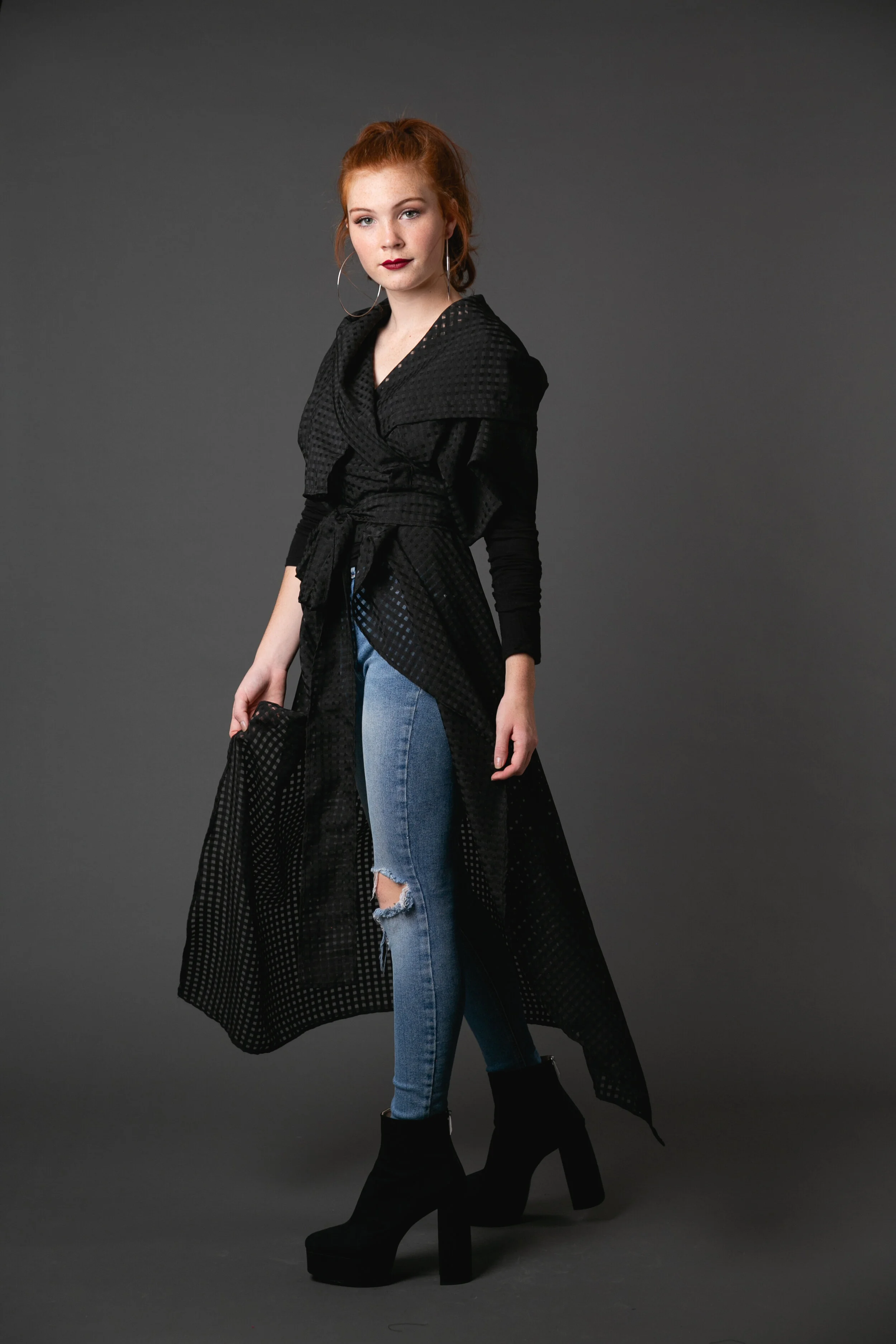 black night gingham trenchcoat hoody wrap jacket jennafergrace handmade witch nerd fashion madeinusa