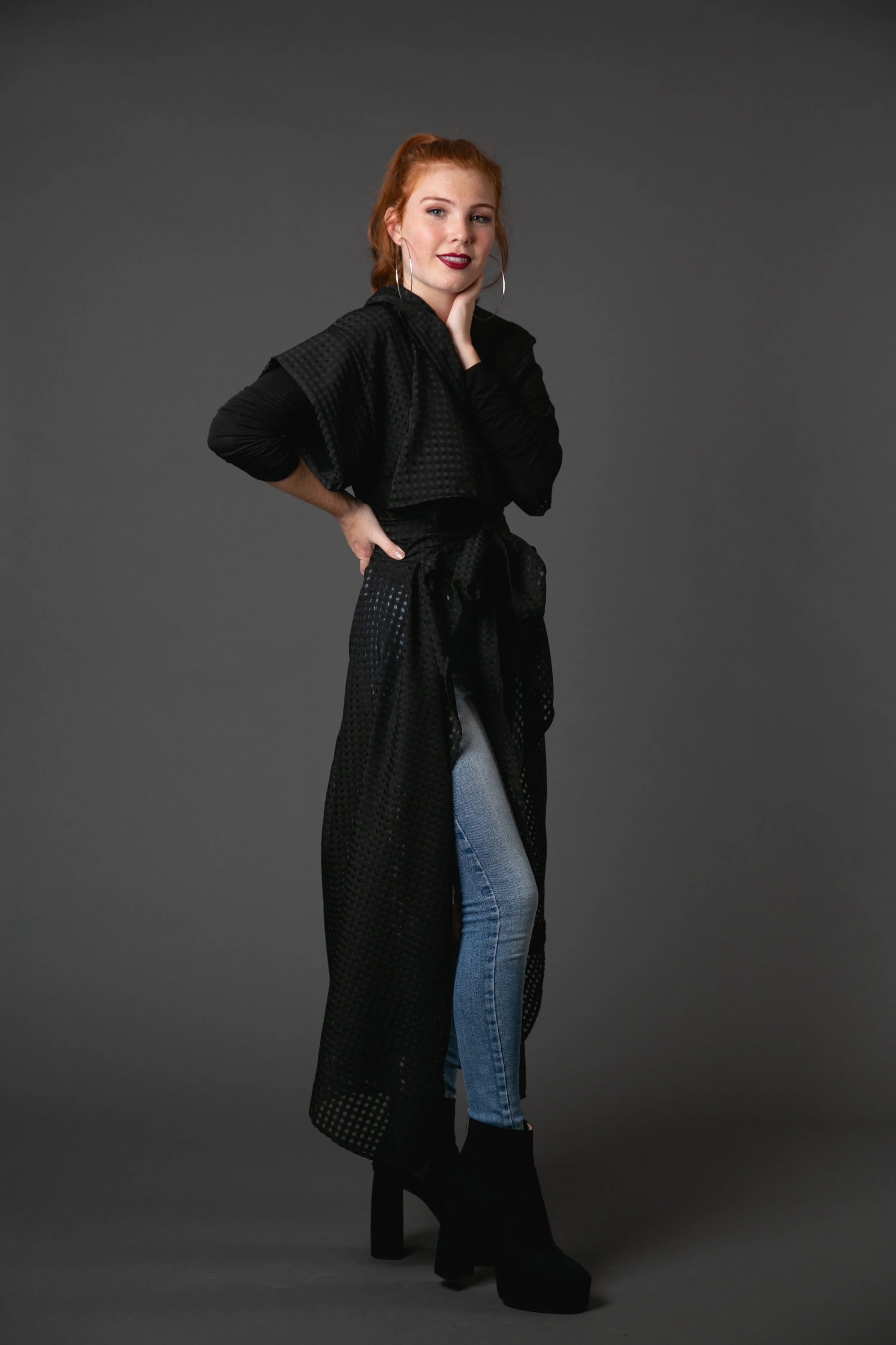 black night gingham trenchcoat hoody wrap jacket jennafergrace handmade witch nerd fashion madeinusa