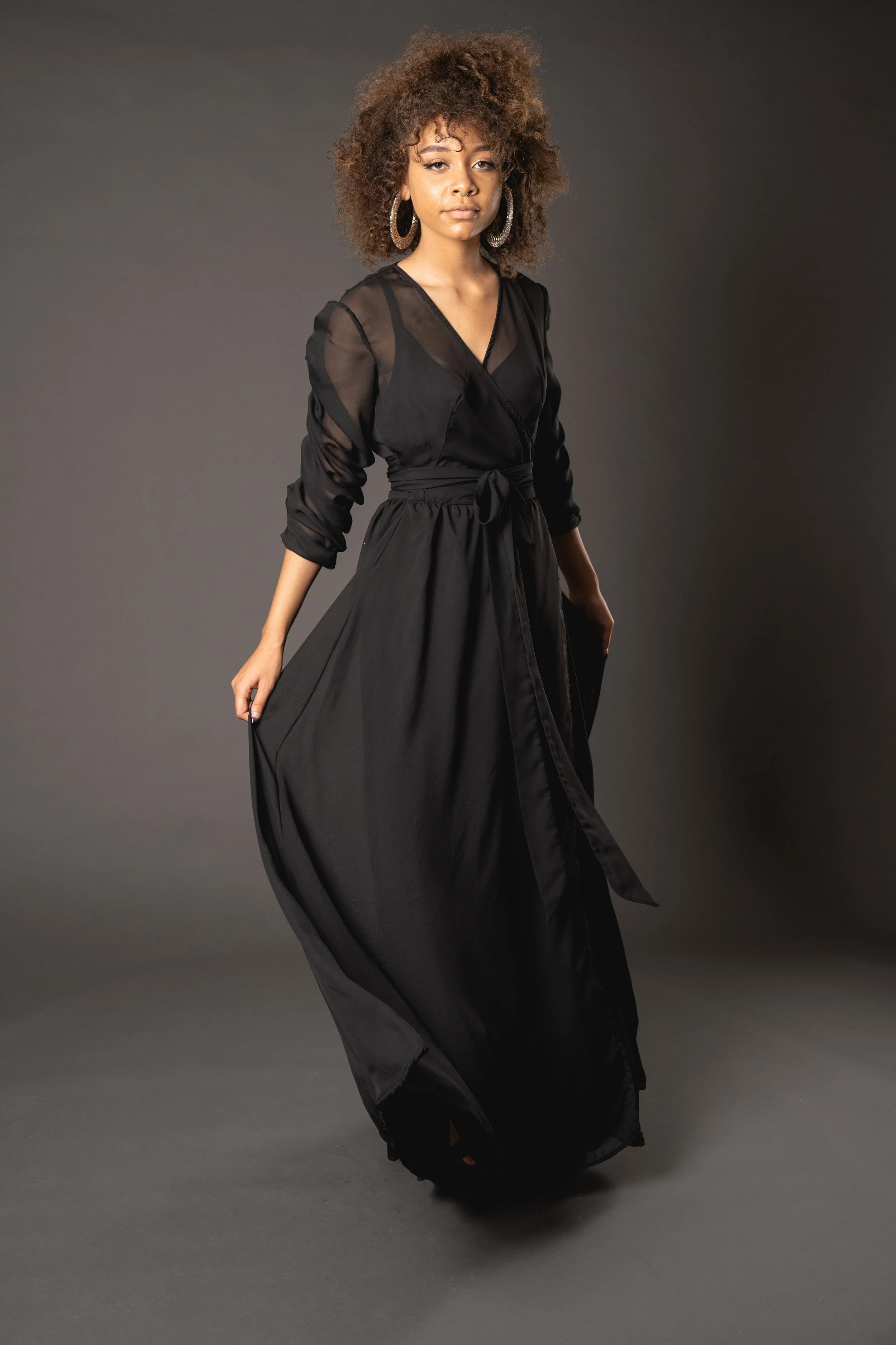Aline Black Wrap Dress with Rouche Sleeve — Jennafer Grace