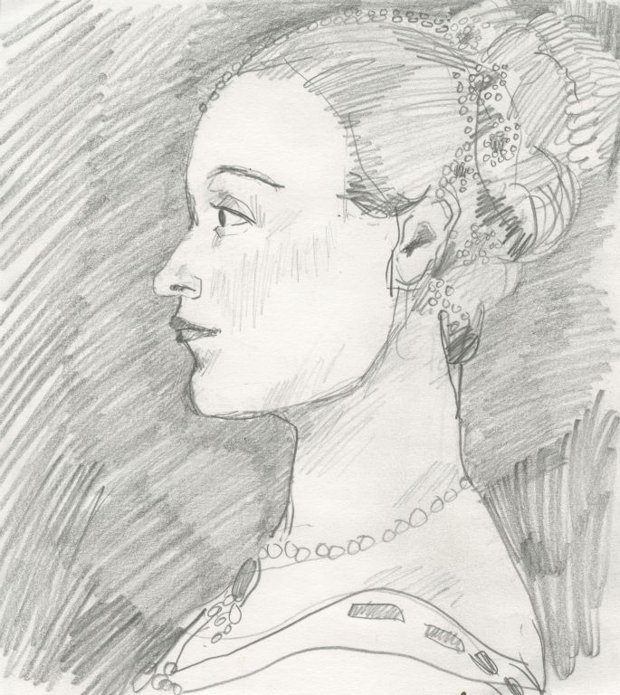 Nice Hair with Pearls / 2012 / Pencil on Paper / 6 x 6 in