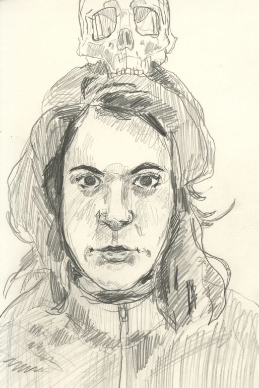 With Skull on Head / 2014 / Pencil on Paper / 5 x 7 in