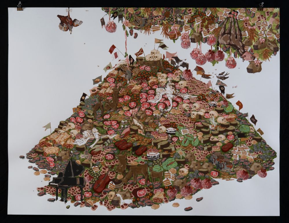 Piano Pile / 2006 / Gouache on Paper / 48 x 60 in / Private Collection