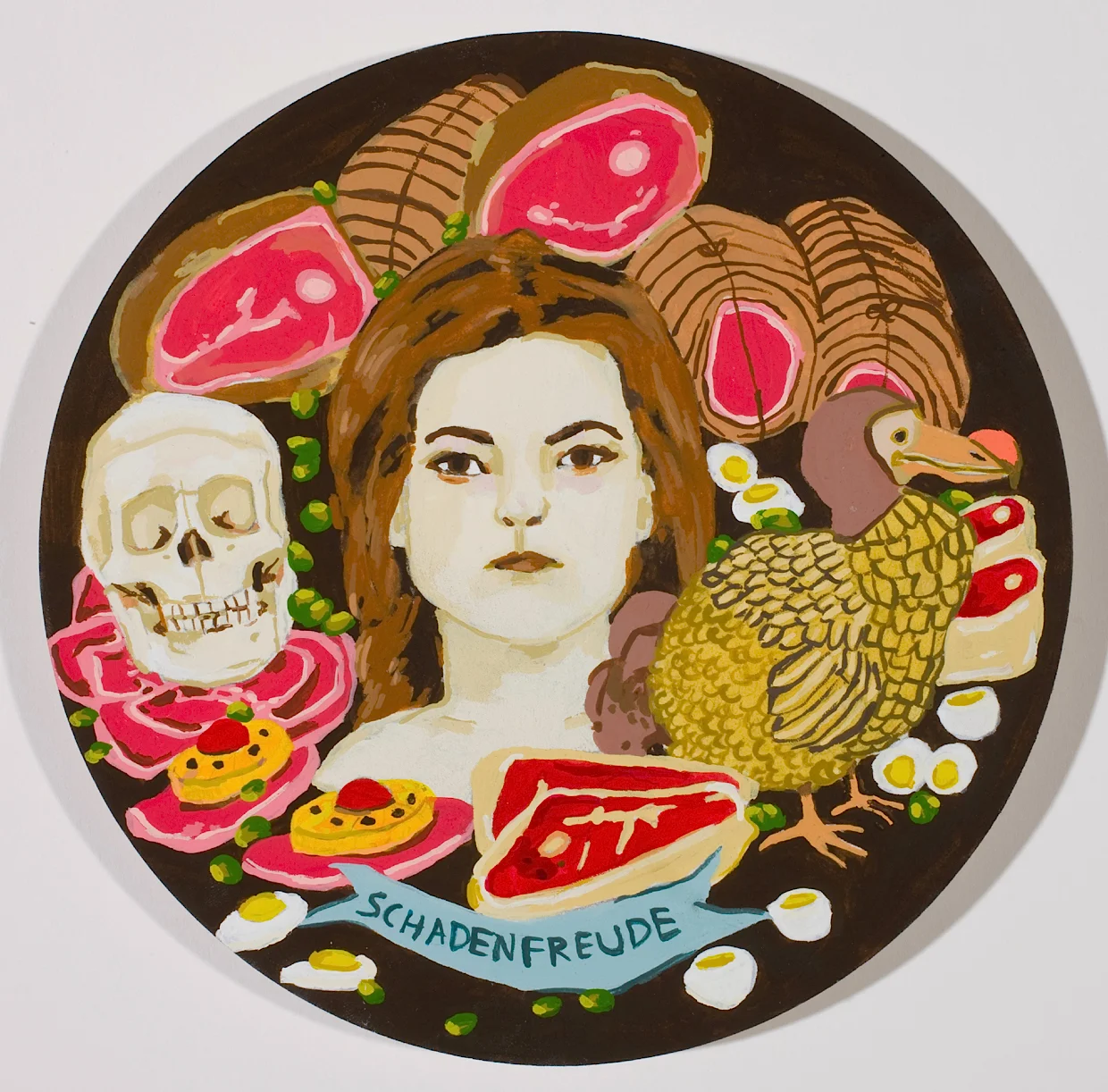Schadenfreude / 2009 / Gouache on Paper on Panel / 6 in diamter / Private Collection