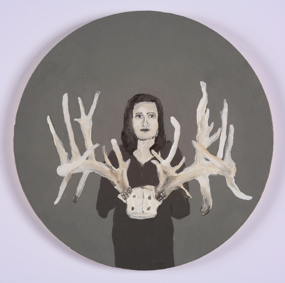 Curator with Antlers / 2006 / Oil on Panel / 12 in diamter