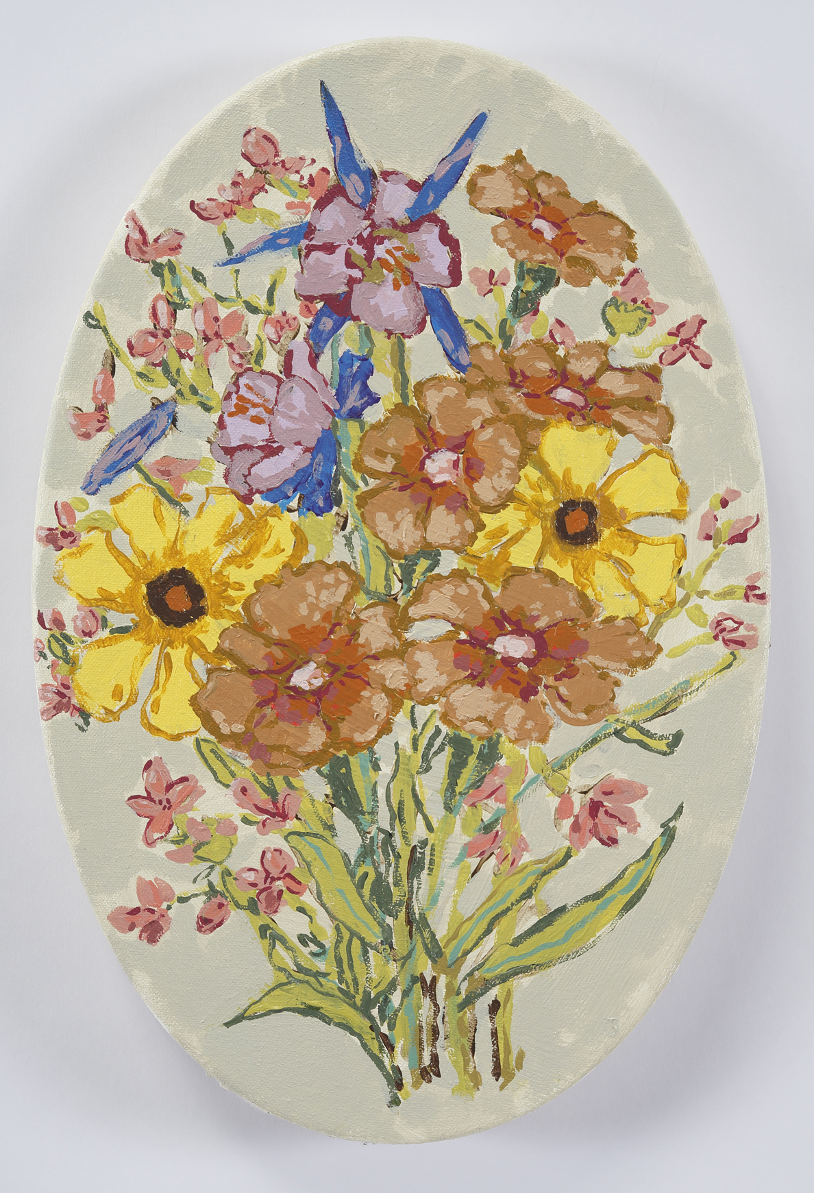 I Saw You, 2014, Acrylic on Canvas, Oval 18 in tall, Private Collection