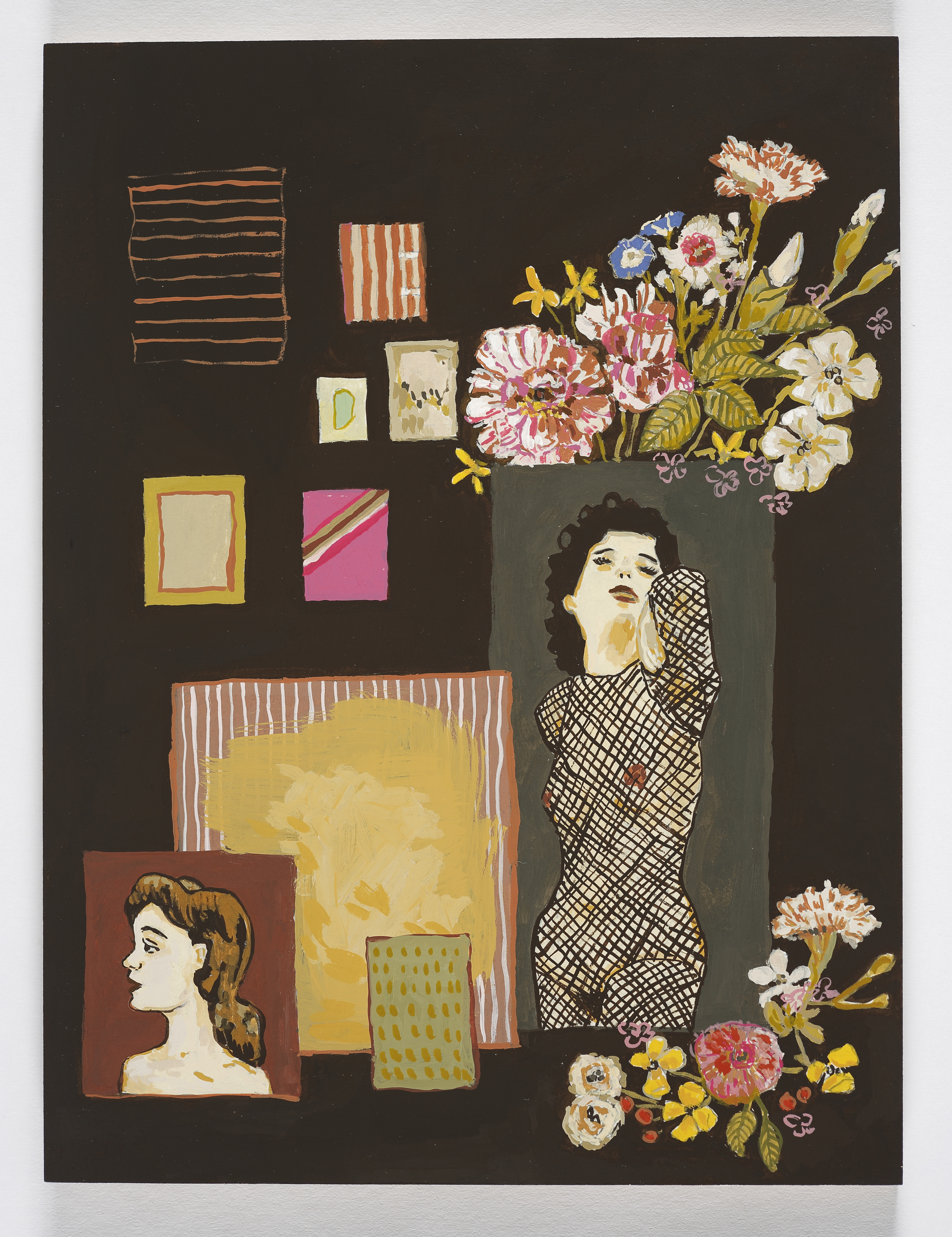 Picture of Pictures with Fishnet / 2015 / Gouache on Paper on Panel / 8 x 10 inches