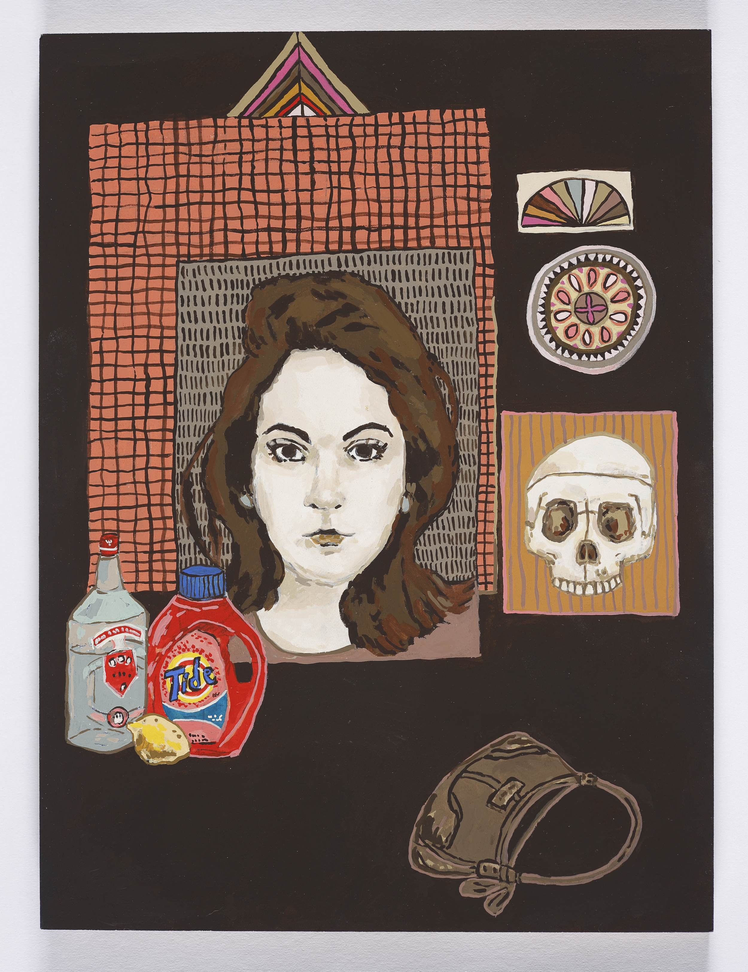 Selfie with Tide, Vodka and Skull Painting / 2015 / Gouache on Paper on Panel / 8 x 10 inches