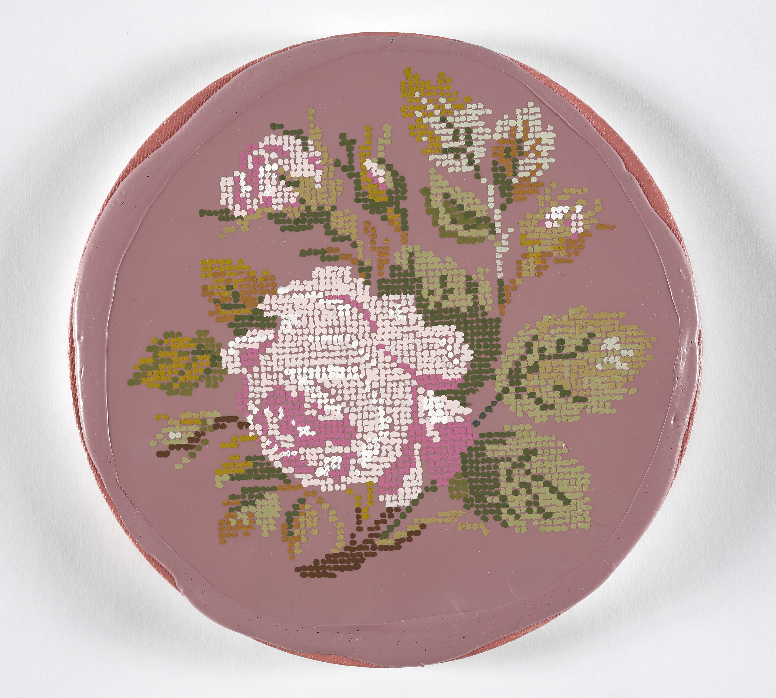 After Embroidery (Rose) / 2015 / Gouache and Acrylic on Canvas / 5 inch diameter / Private Collection