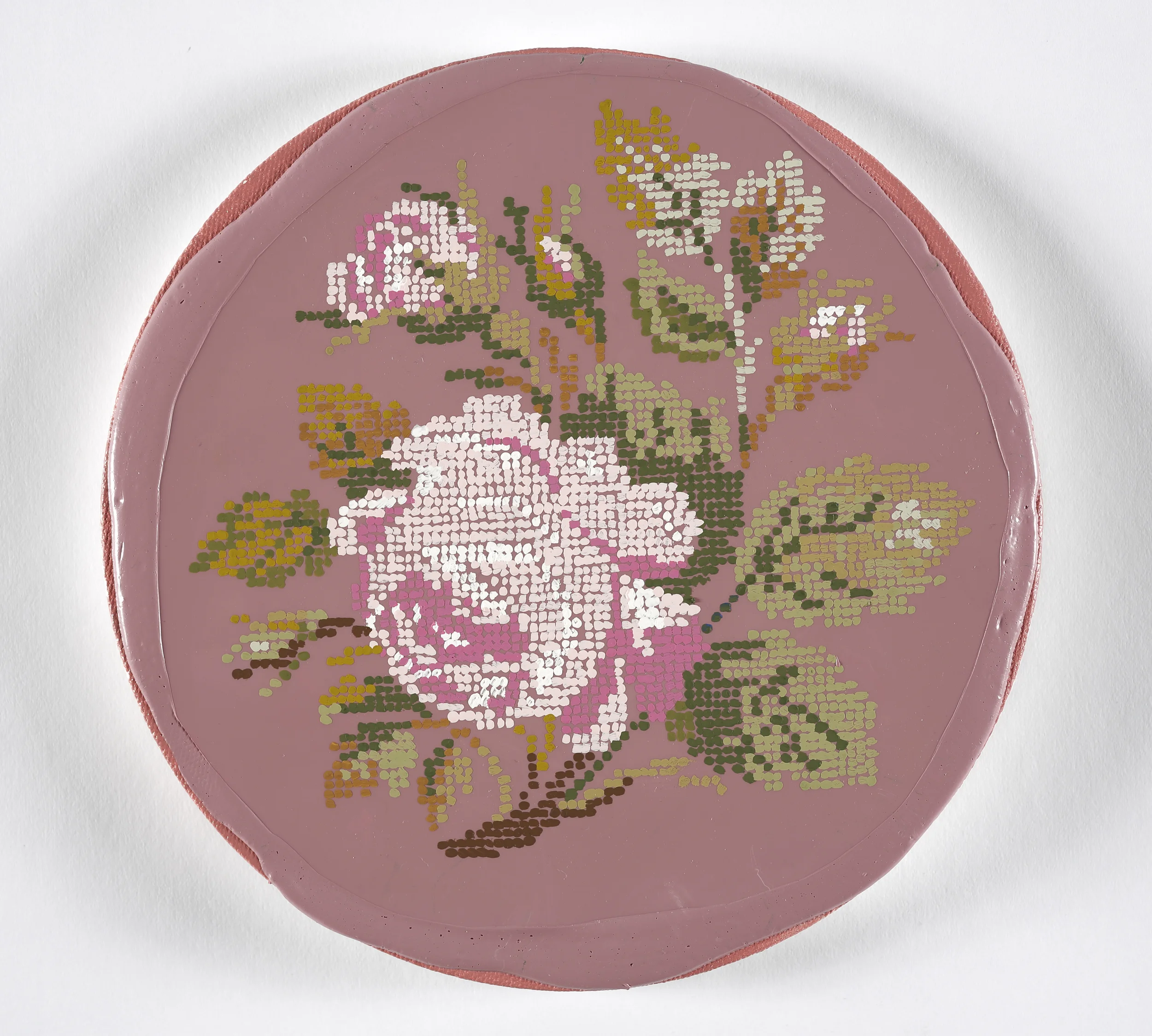 After Embroidery (Rose) / 2015 / Gouache and Acrylic on Canvas / 5 inch diameter / Private Collection
