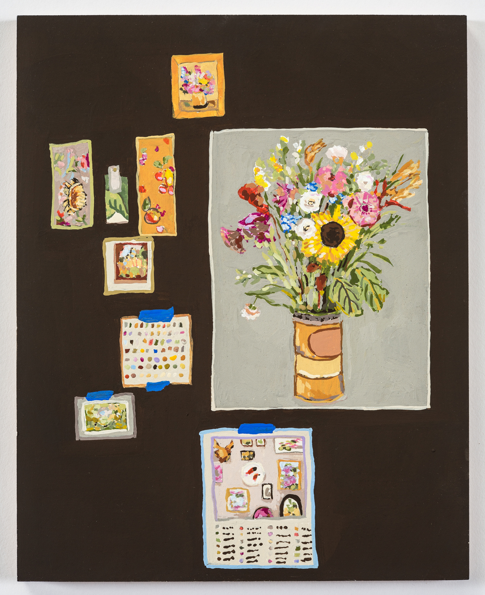 Studio Wall with Floral Still Life / 2015 / Gouache on Paper on Panel / 8 x 10in / Private Collection