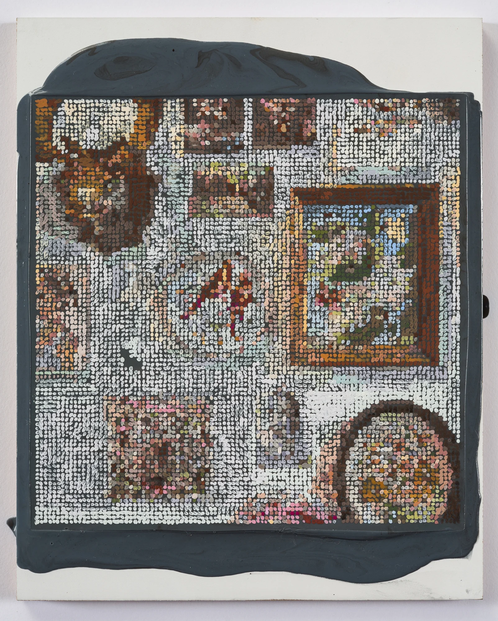 Studio Wall with Embroidery, 2015, Gouache on Duralar with Acrylic on Panel, 8 x 10 in