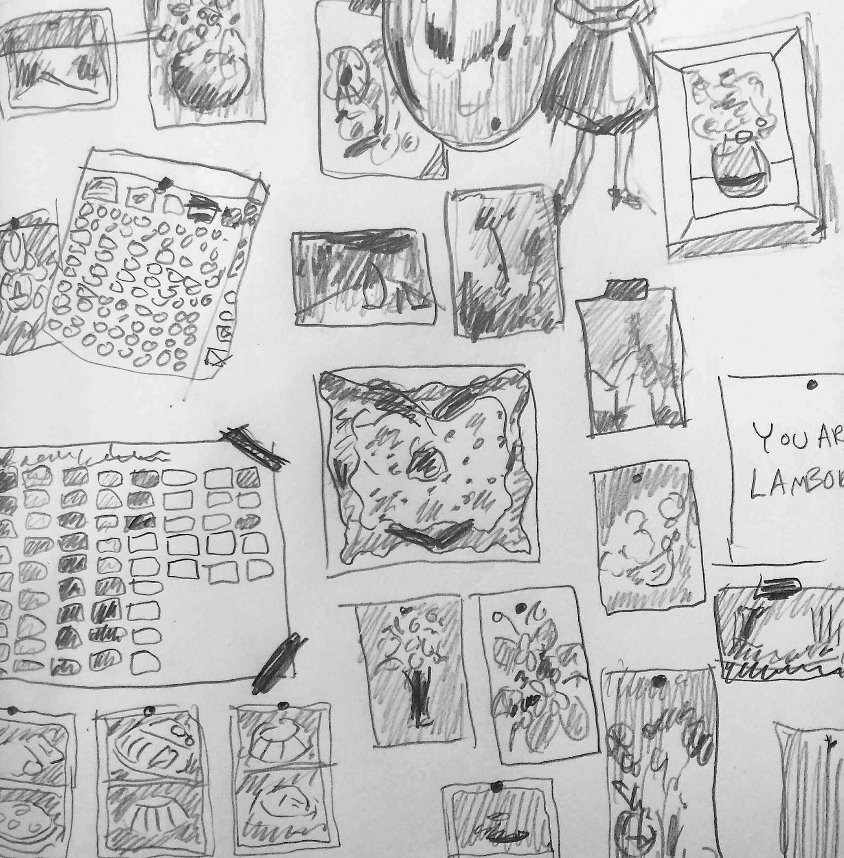 Studio Wall, 2015, pencil on paper, approx 5 x 7 in