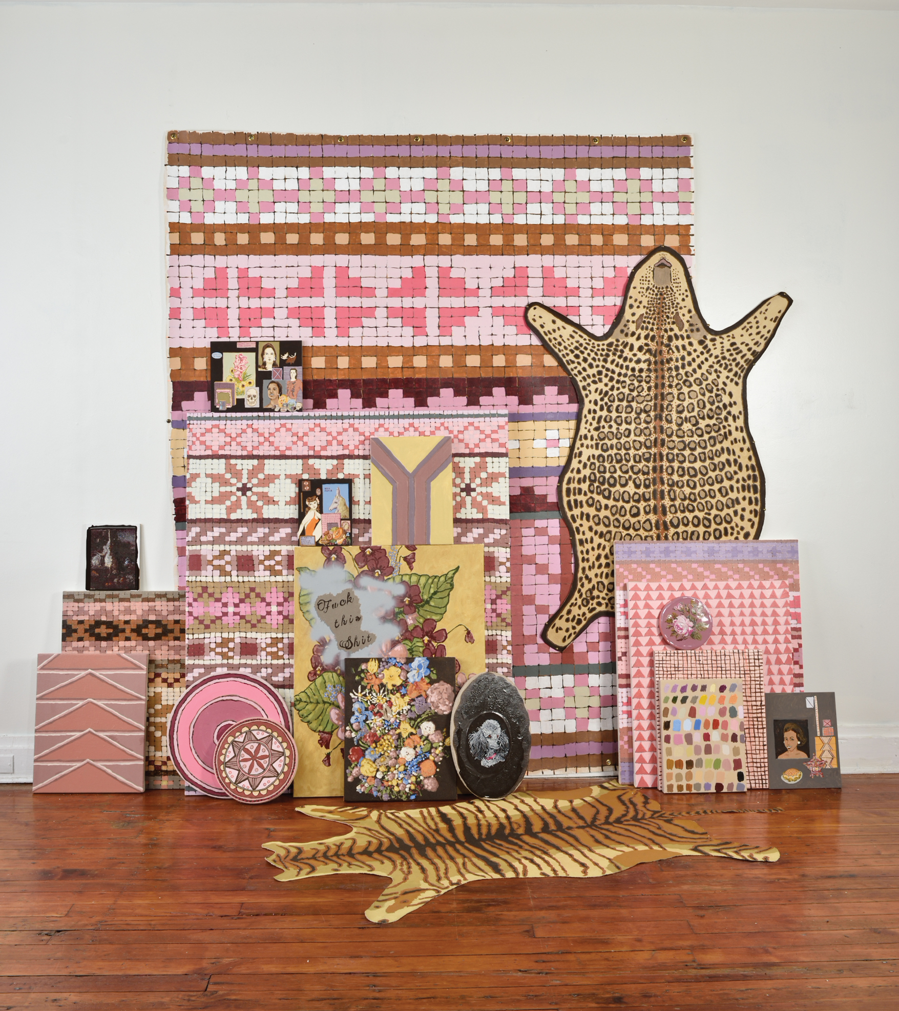 The Pattern Room, 2015, Acrylic and Gouache on Panel, Canvas and Linen, Dimensions Variable, Installed at Bunker Projects, Pittsburgh, PA, photograph by Ric Evans