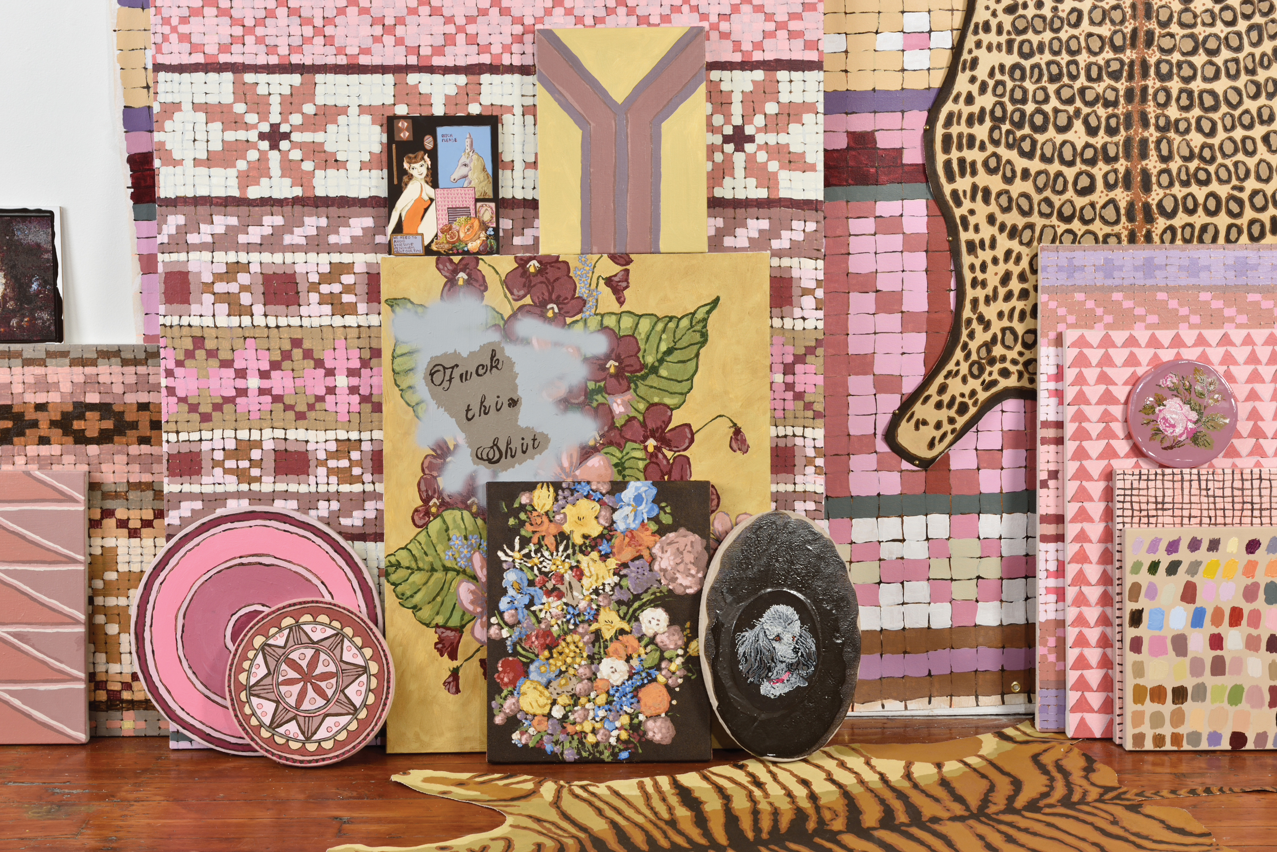 Detail, the Pattern Room, 2015, Gouache and Acrylic on Canvas, Linen, and Panel, Dimensions Variable, photograph by Ric Evans
