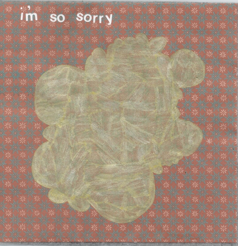 Sorry, 2002, Ink and stickers on kraft paper, 6 x 6 in