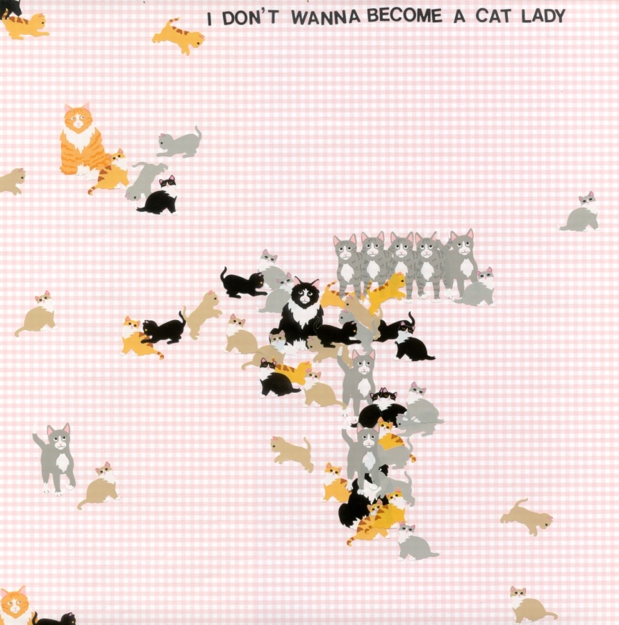 Cat Lady, 2002, Stickers on Kraft Paper, 12 x 12 in