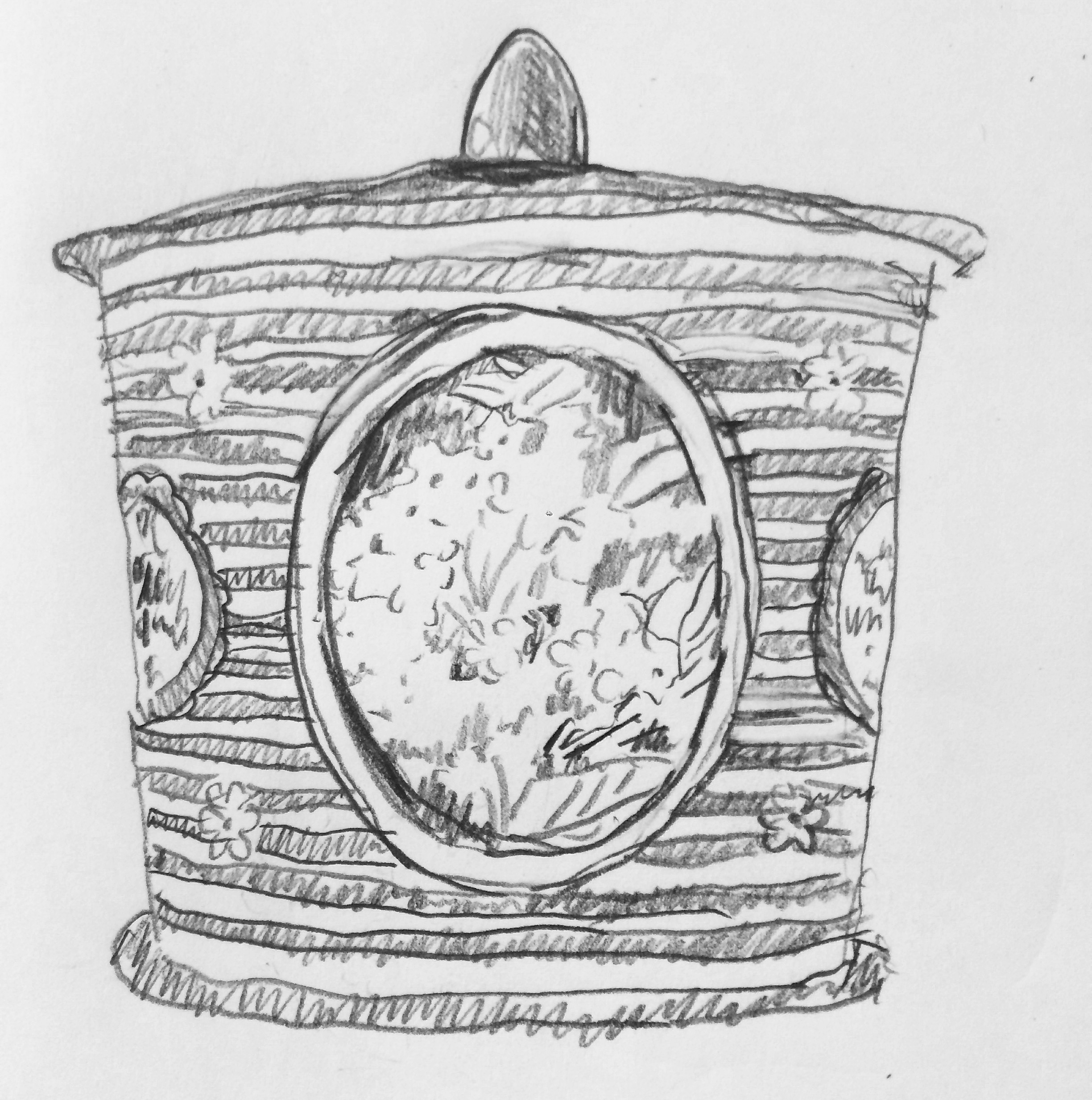 Decorative Tin with Flowers / 2016 / Pencil on Paper / 5 x 7in
