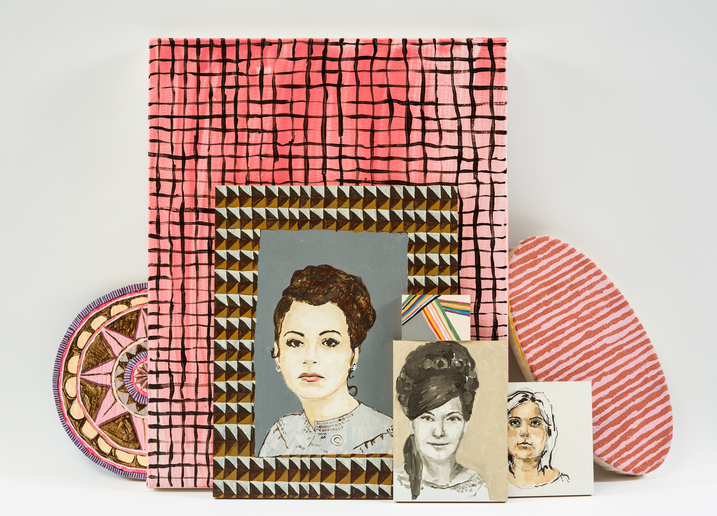Girls / 2016 / Gouache, Oil and Acrylic on Linen and Board / Dimensions Variable - sometimes installed on shelf