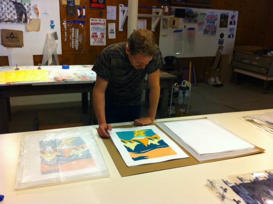 Maximillian Bode working on his print edition in the Wassaic Project's silkscreen studio!!