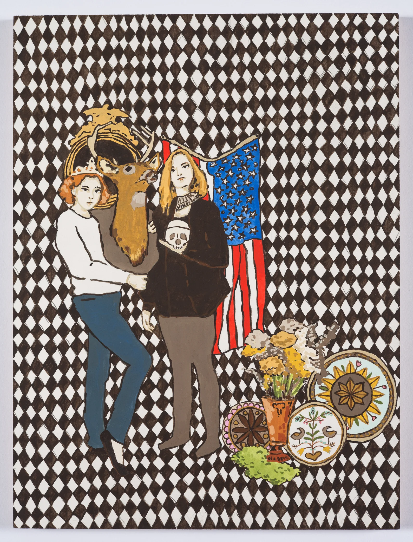 Anna and Caroline / 2016 / Gouache on Paper on Panel / 9 x 12 in