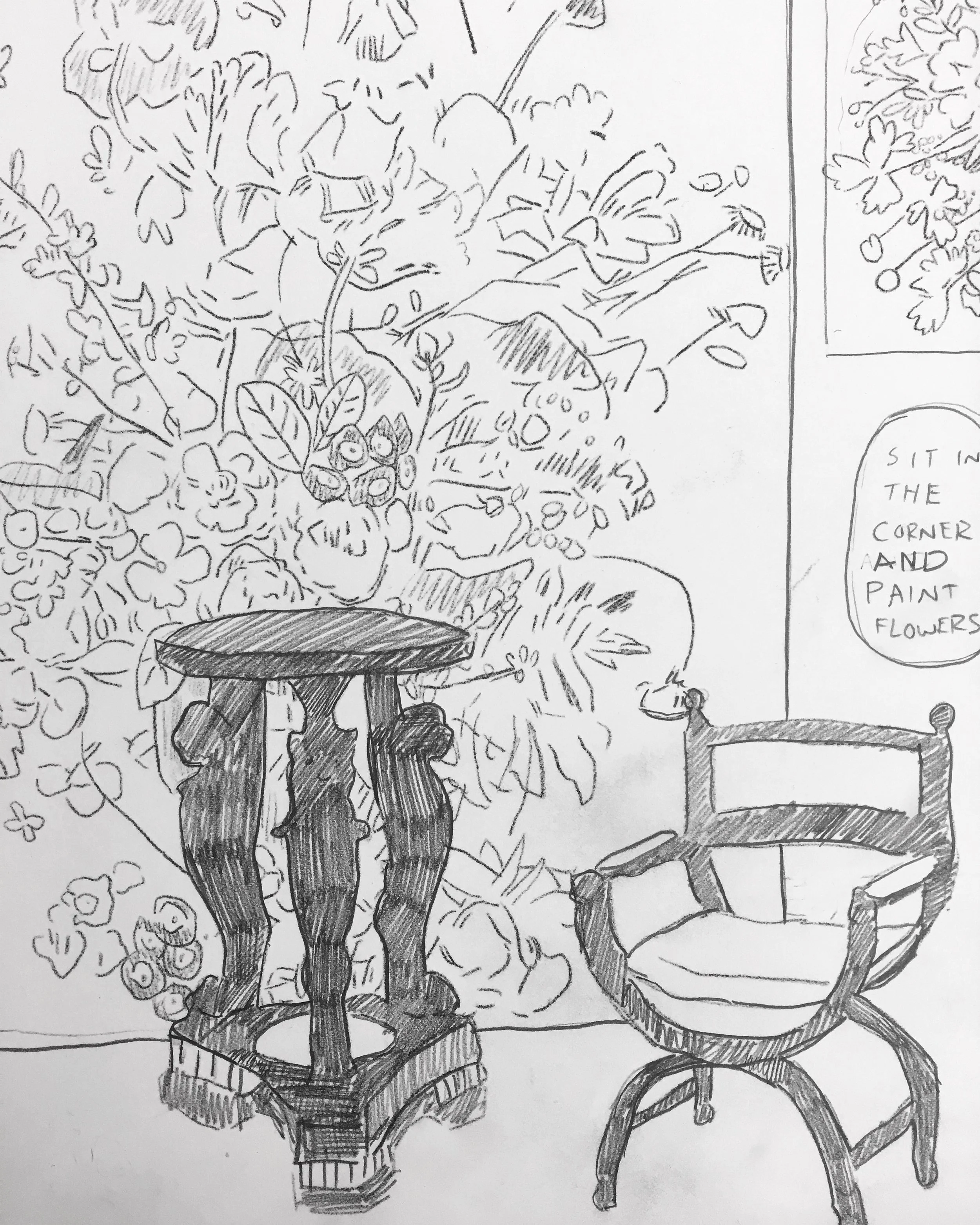 Sit in the Corner / 2017 / Pencil on Paper on Board Underdrawing / 8 x 10 in