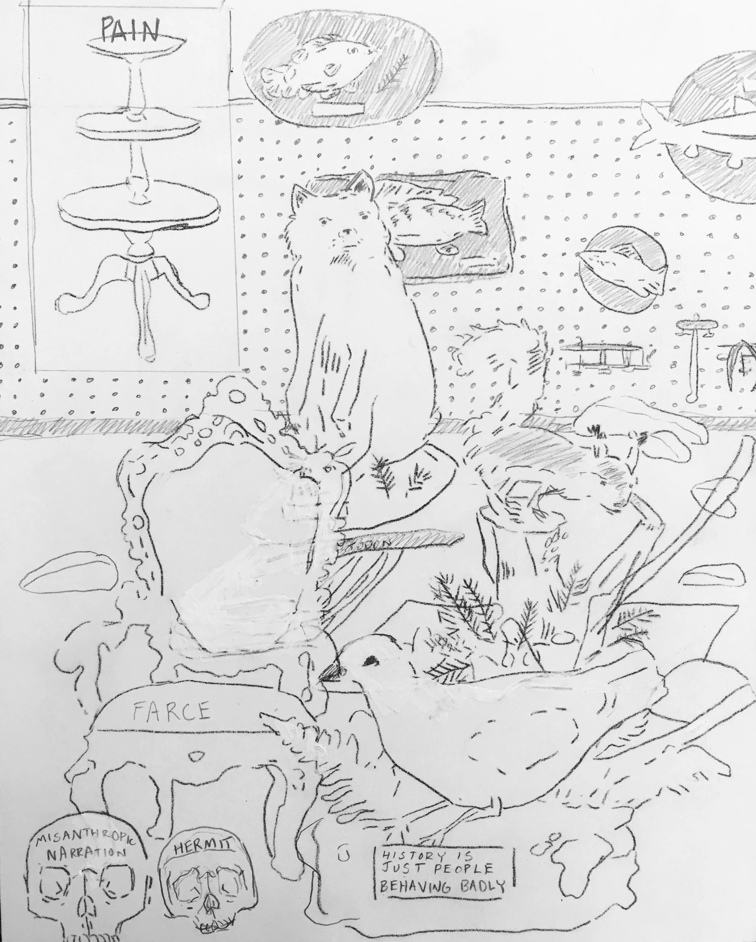 Behaving Badly / 2017 / Underdrawing on Paper on Board / 8 x 10 in