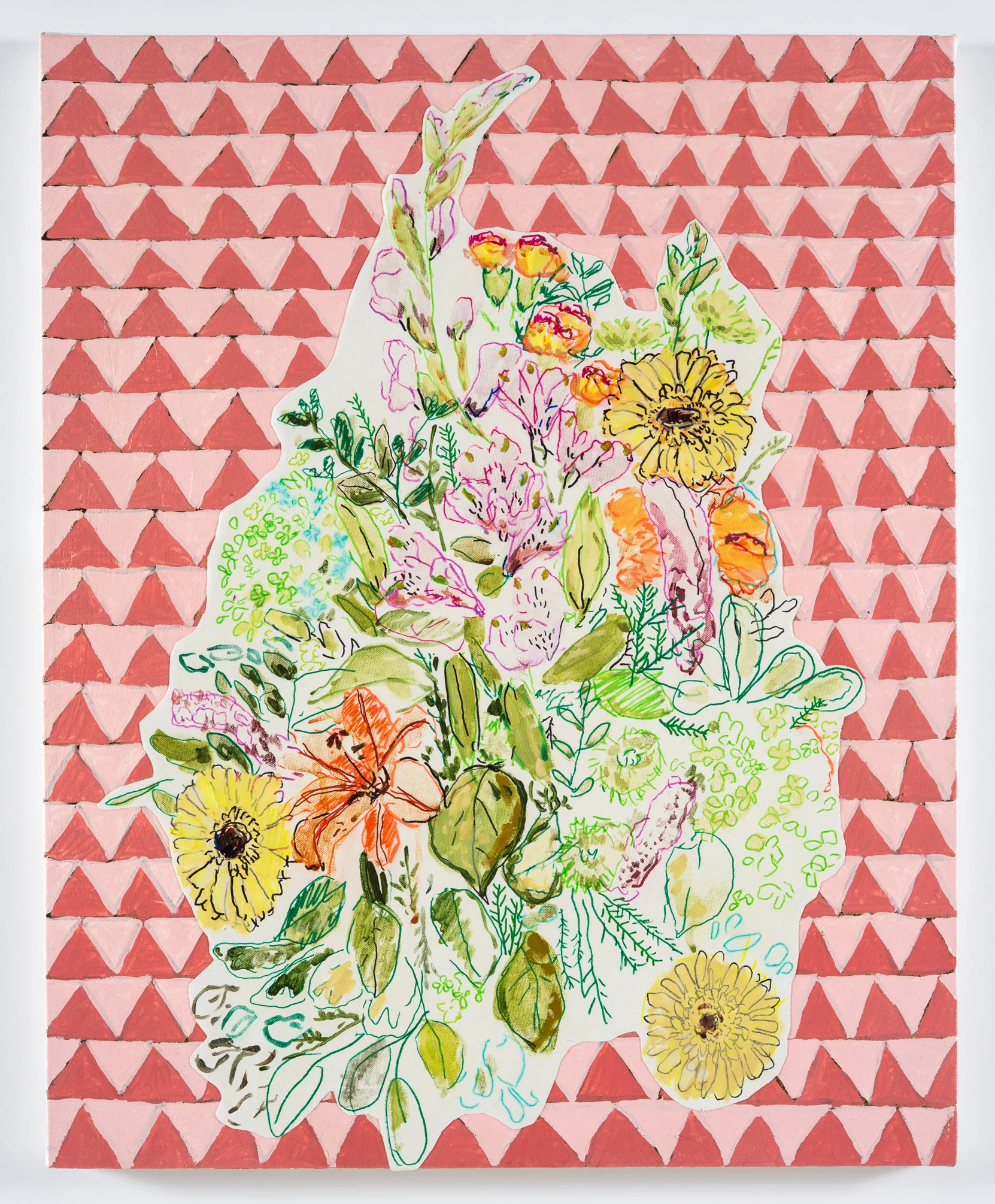 Bouquet with Triangles / 2017 / Gouache, Marker and Acrylic on Canvas / 24 x 30 in