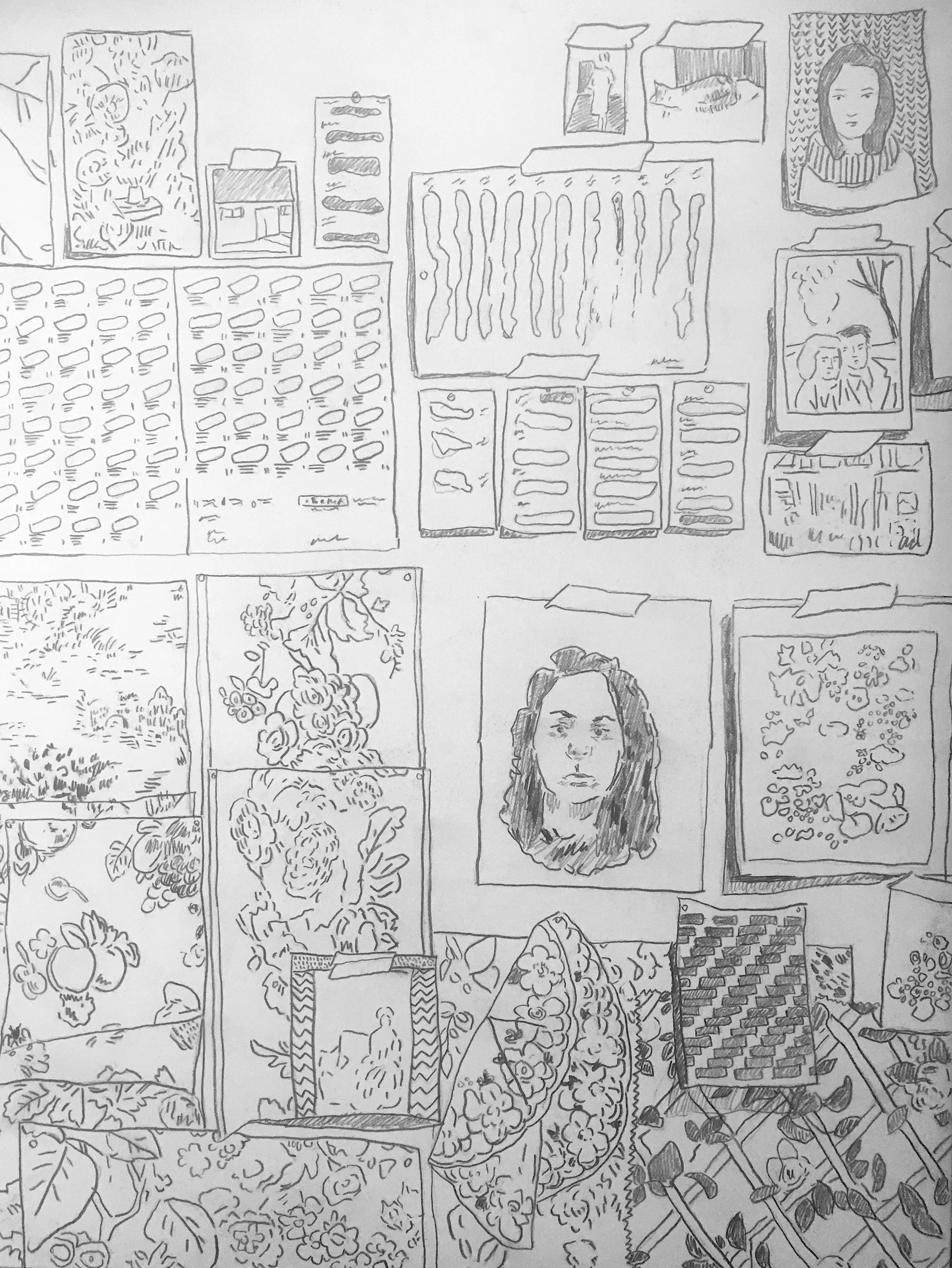 Underdrawing of Studio Wall / 2017 / Pencil on Paper on Panel 9 x 12 (detail)
