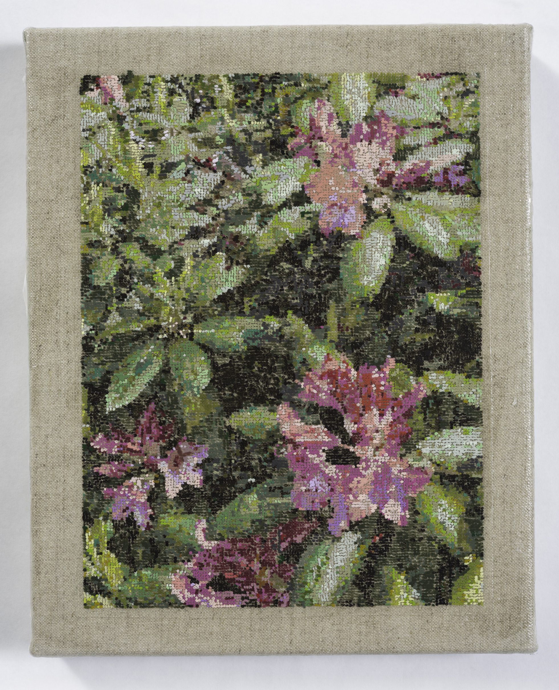 Rhododendrons / 2017 / Gouache and Acrylic on Duralar on Linen / 8 x 10 in