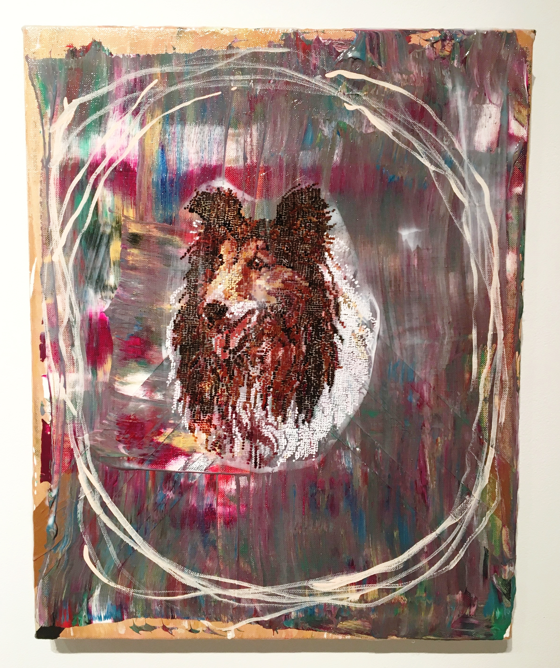 Circle Collie / 2017 / Acrylic on Duralar on Linen / 16 x 20 in