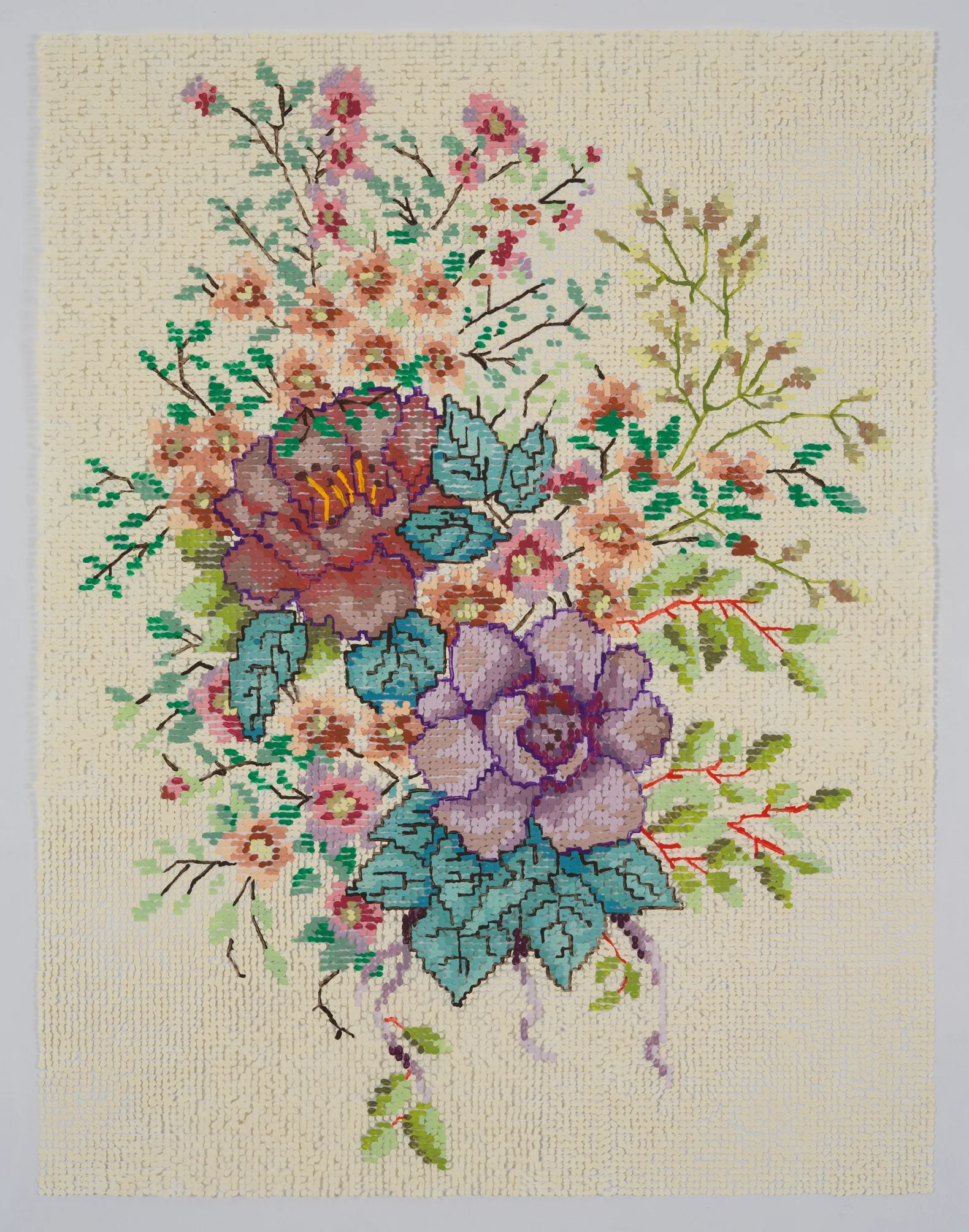 Floral Embroidery After Found Pattern / 2018 / Gouache and Acrylic on Duralar / 14 x 19in / Private Collection