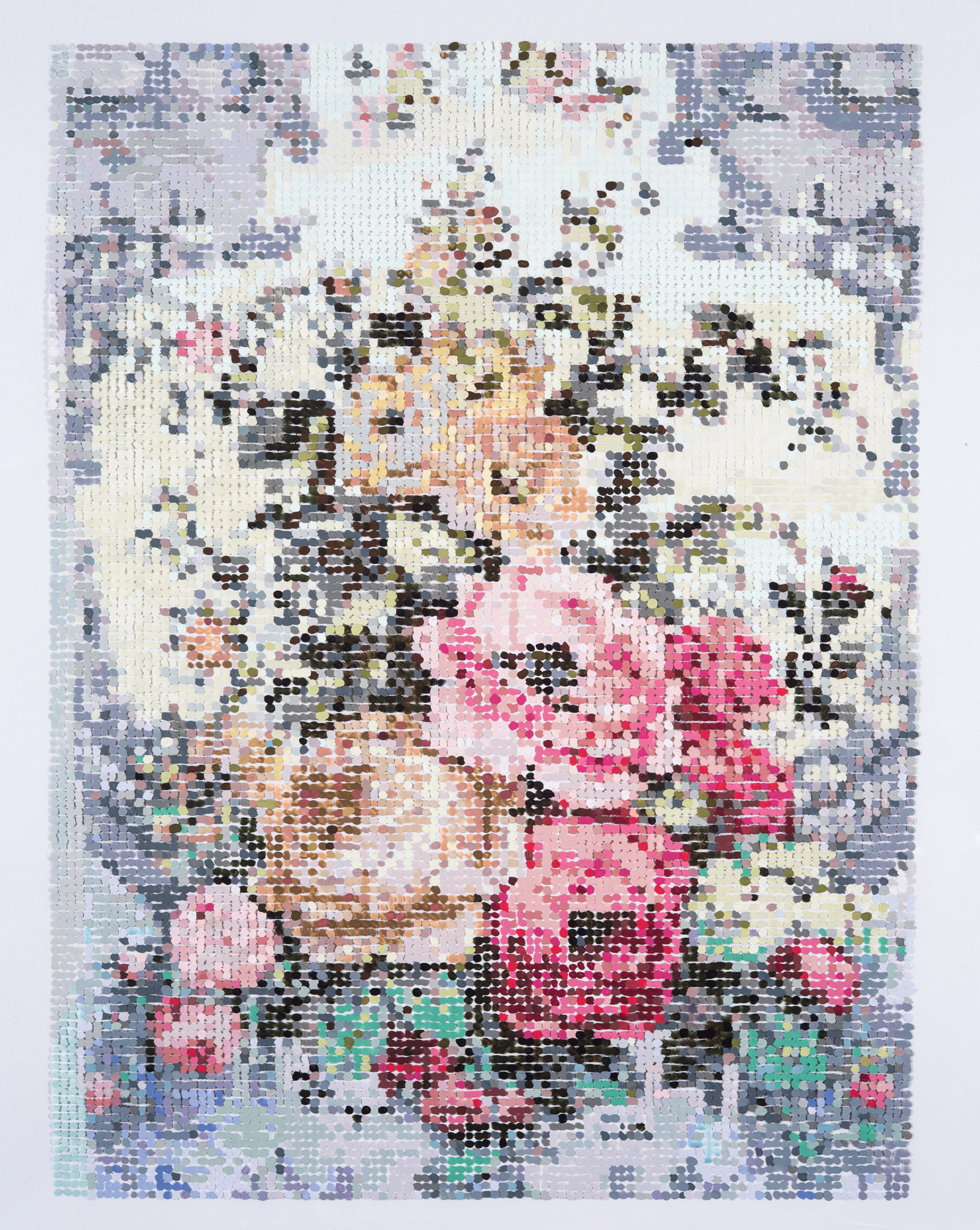 After Zuber et Cie Wallpaper Gray and Pink Large Weave / Private Collection / 2018 / Gouache and Acrylic on Duralar / 14 x 20 in