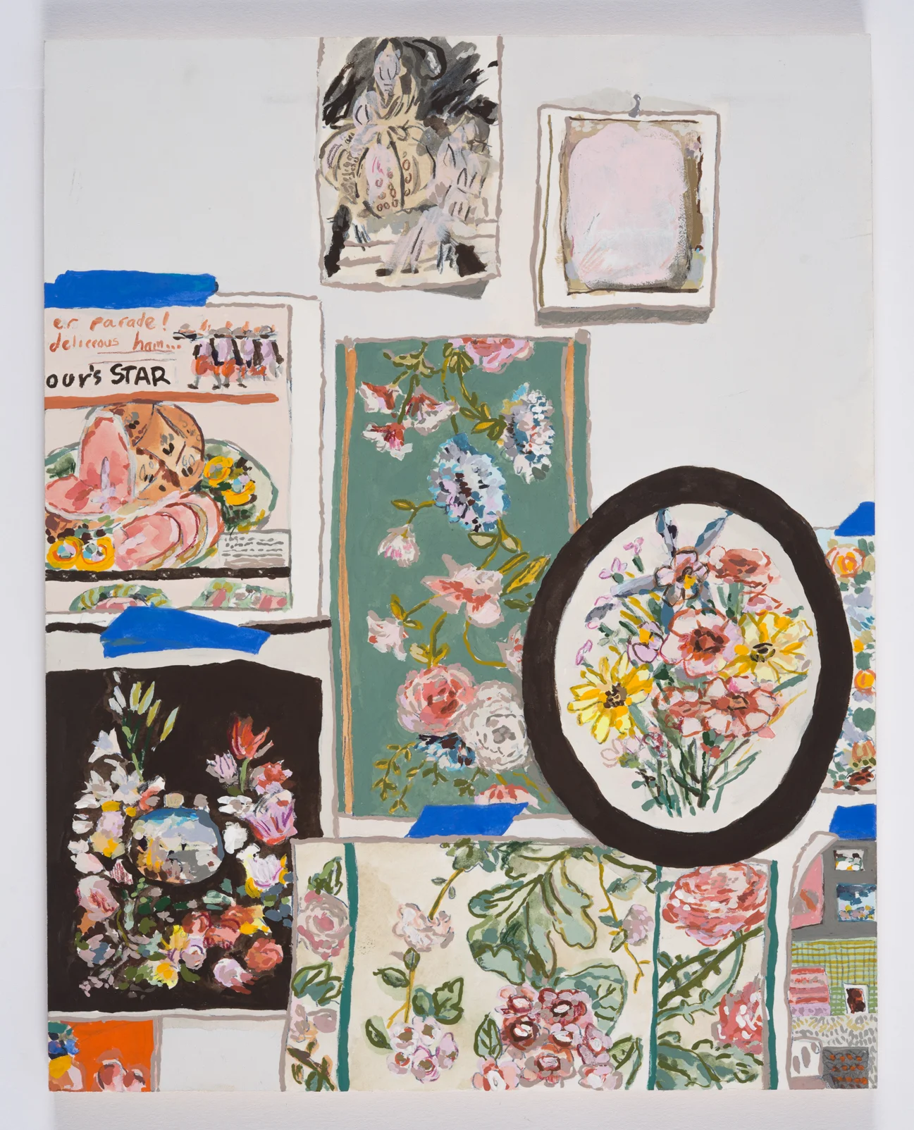 After Studio Wall with Ham and Wallpaper 2019 Gouache on paper on panel 11 x 14in