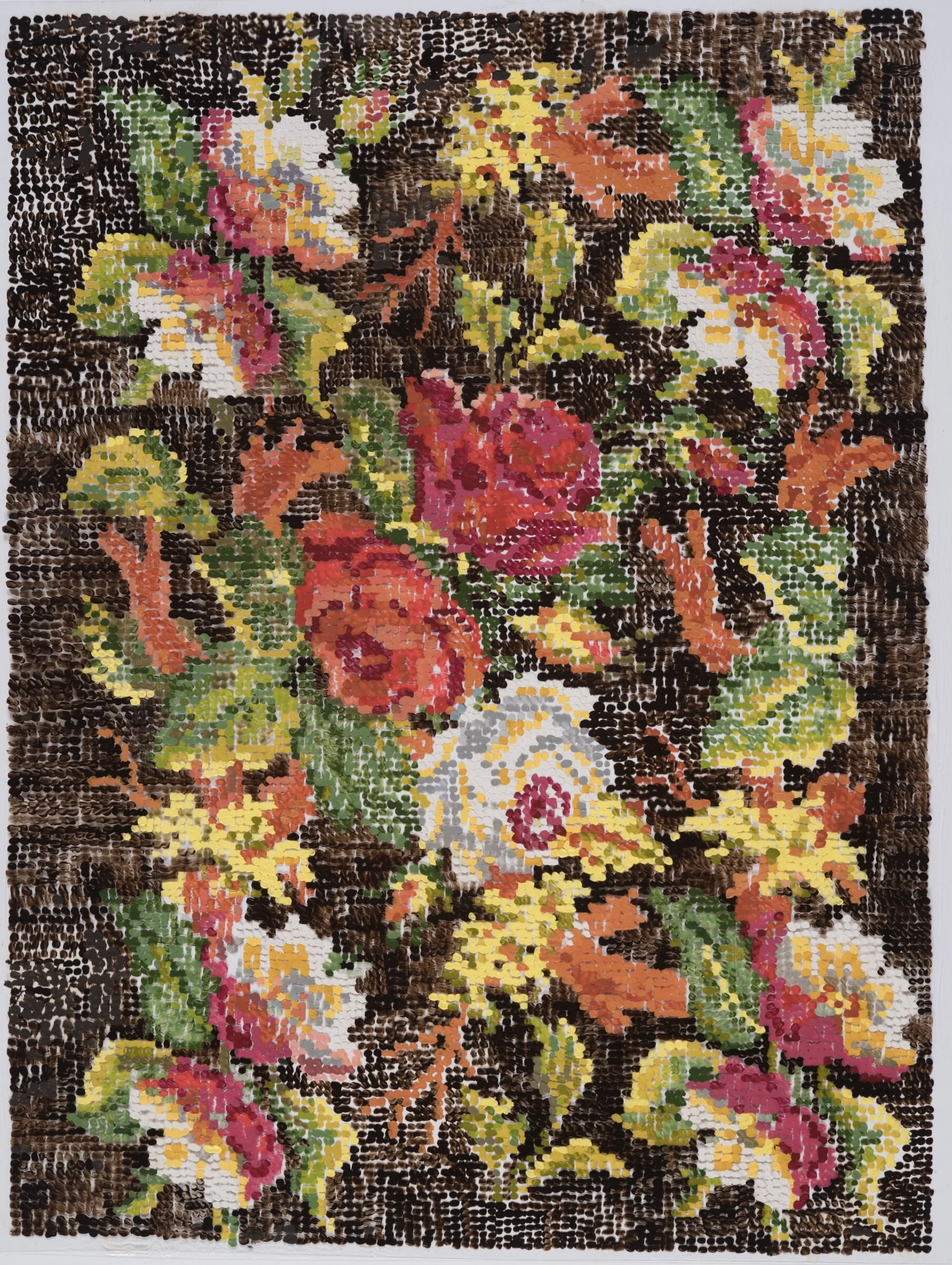 After Pillow Embroidery / Acrylic and gouache on Duralar on Panel  2019