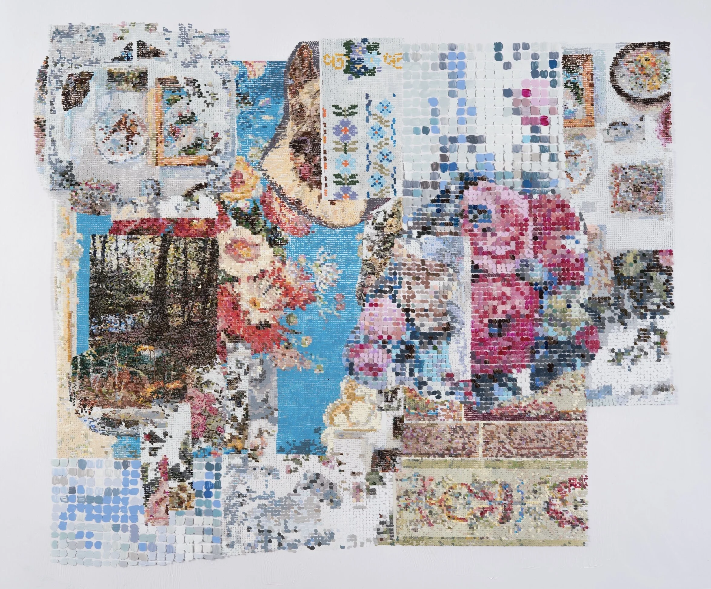 Remix with Woods and Roses / Acrylic and gouache on Duralar on Plexiglass  2019