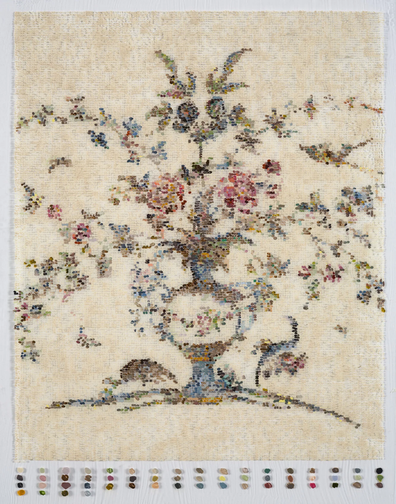 After French Wallpaper (Blue Vase with Birds) / 2020 / Acrylic and Gouache on Duralar on Panel / 11 x 8.5 in / Private Collection