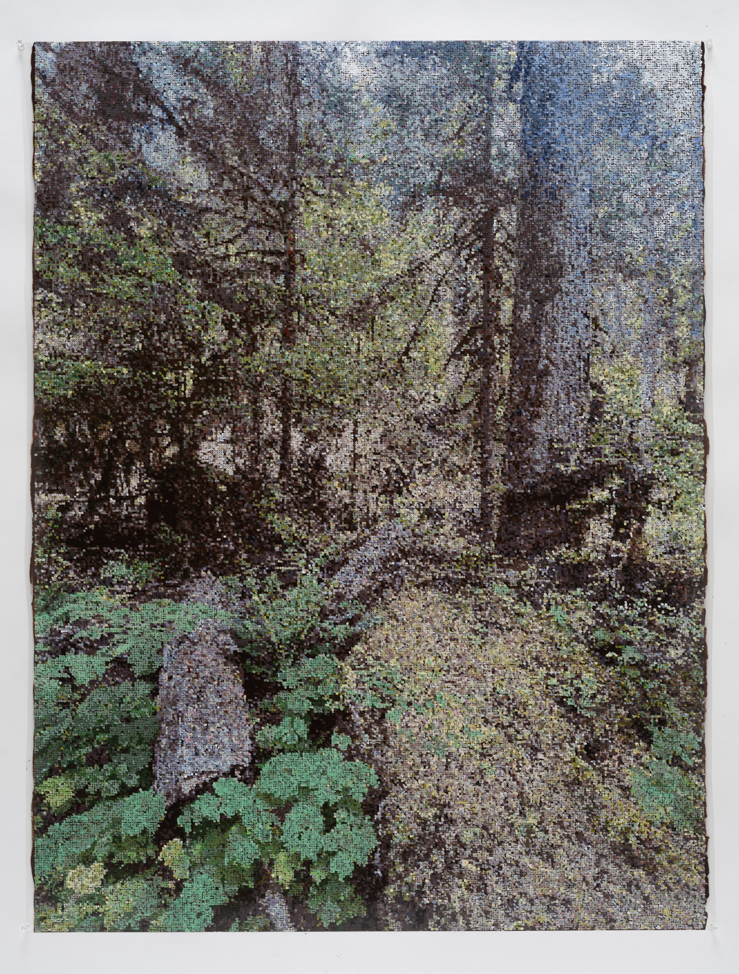 Pacific Northwest Trail with Nurse Log (Near Seattle) / 2025 / Acrylic and Acrylic Gouache on Duralar on Panel / 50 x 38 in