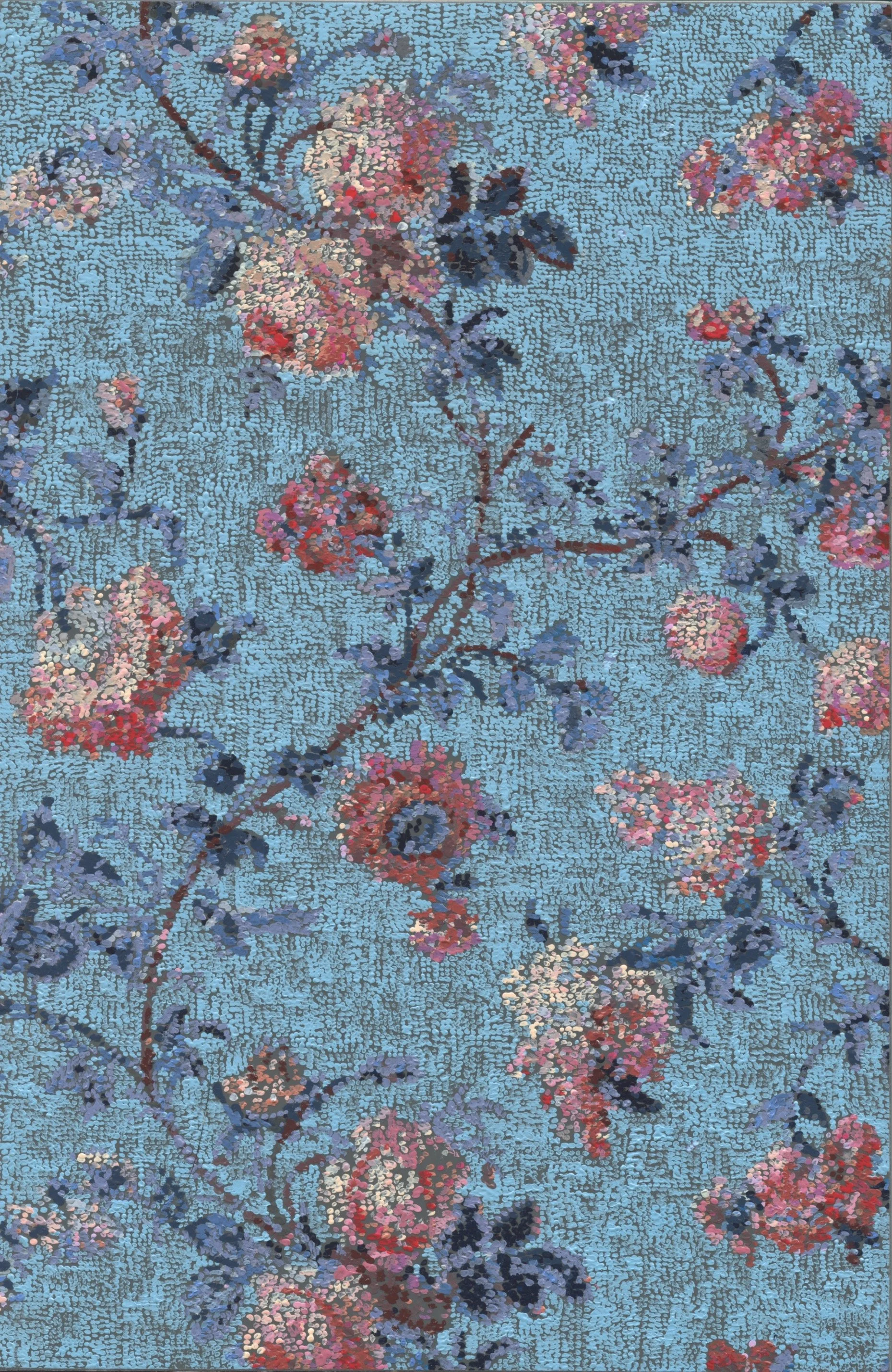 After Blue Floral French Wallpaper / 2025 / Acrylic and acrylic gouache on Dura-Lar on panel / 9 1/2 × 6 1/4 in / Private Collection