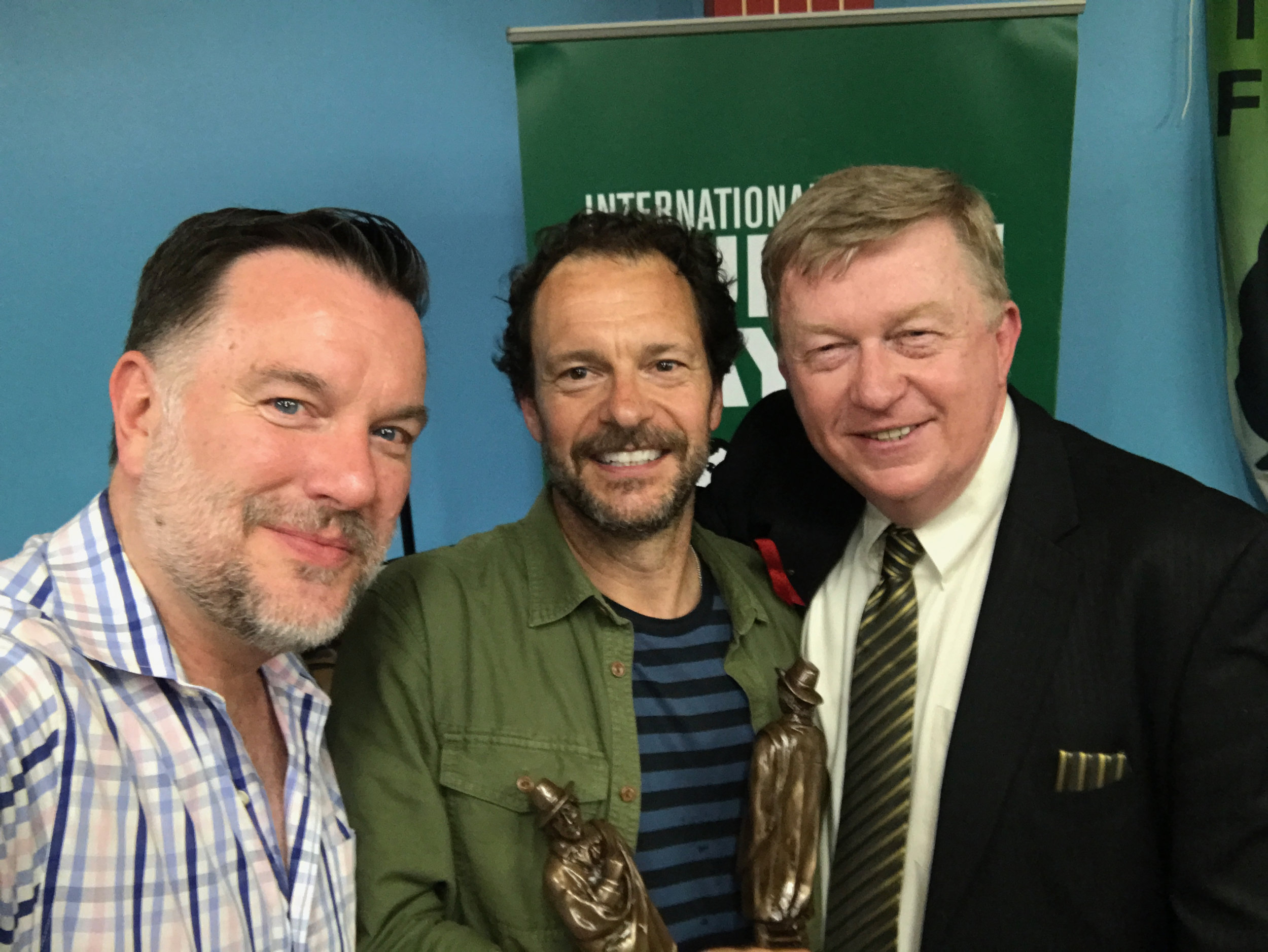 Jim Dalglish, Tony Travostino and Brian Merriman after the IDGTF Gala held on May 14, 2017. Tony is holding the Oscar Wilde trophies for Best Actor that he and Nick Bucchianeri won. 