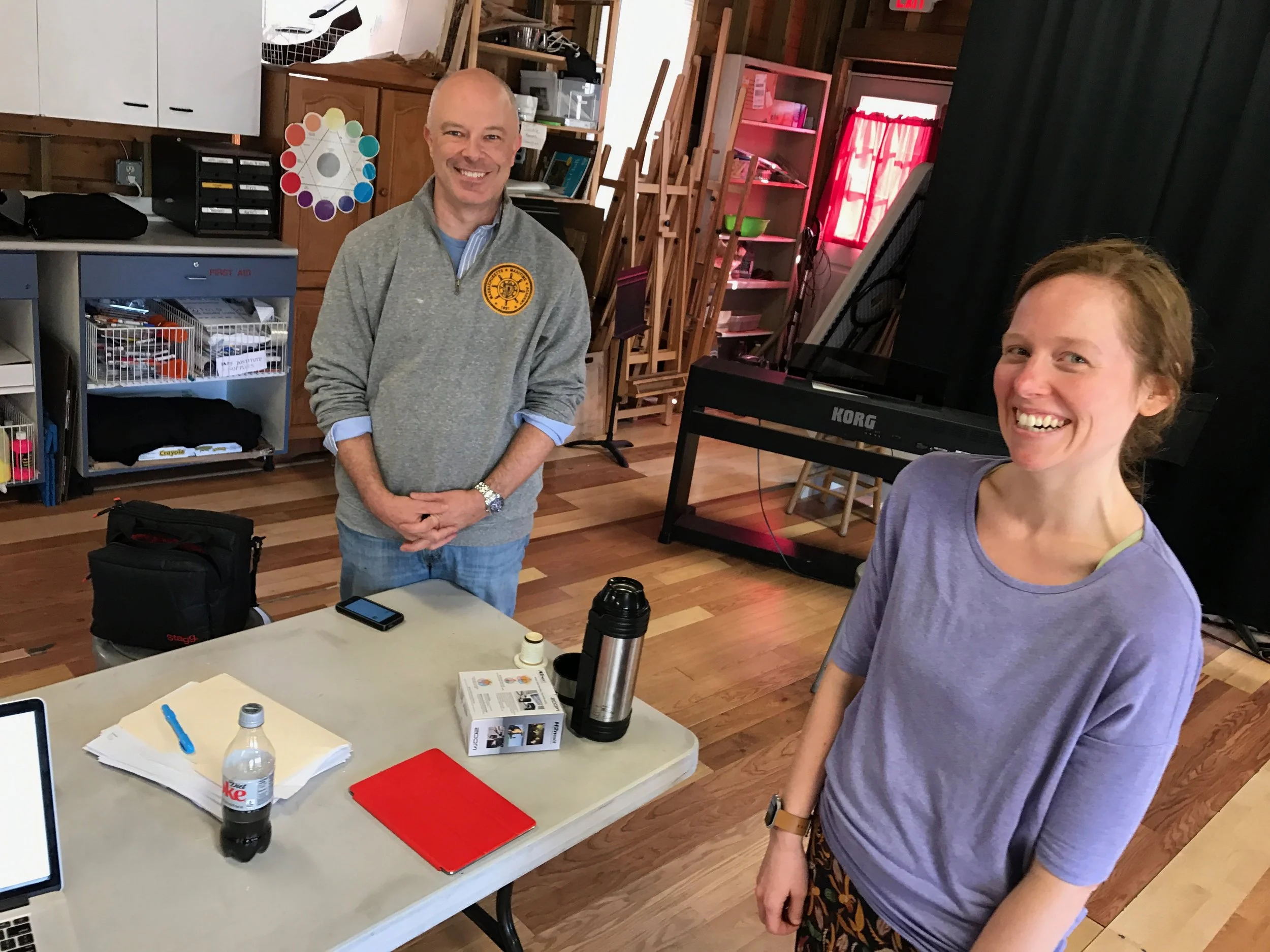Ian and the amazingly talented Anna Bottsford during our recording of the party scene sound effects. It was crucial to get this right in order for the audience to visualize the off-scene action they could not see. These guys were amazing!