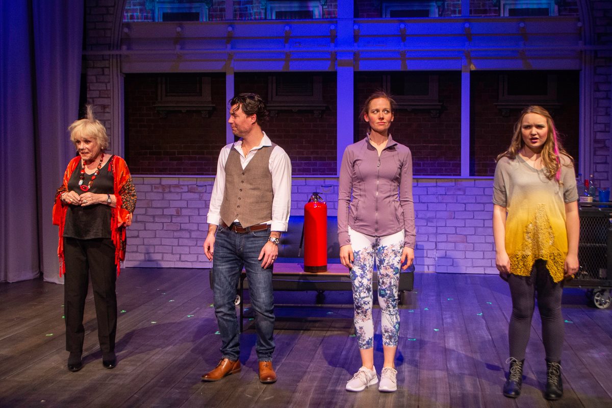 Lynda Sturner as "Maxie", Beau Jackett as "Greg," Anna Botsford as "Victoria," and Orla Delaney as "Harmony."