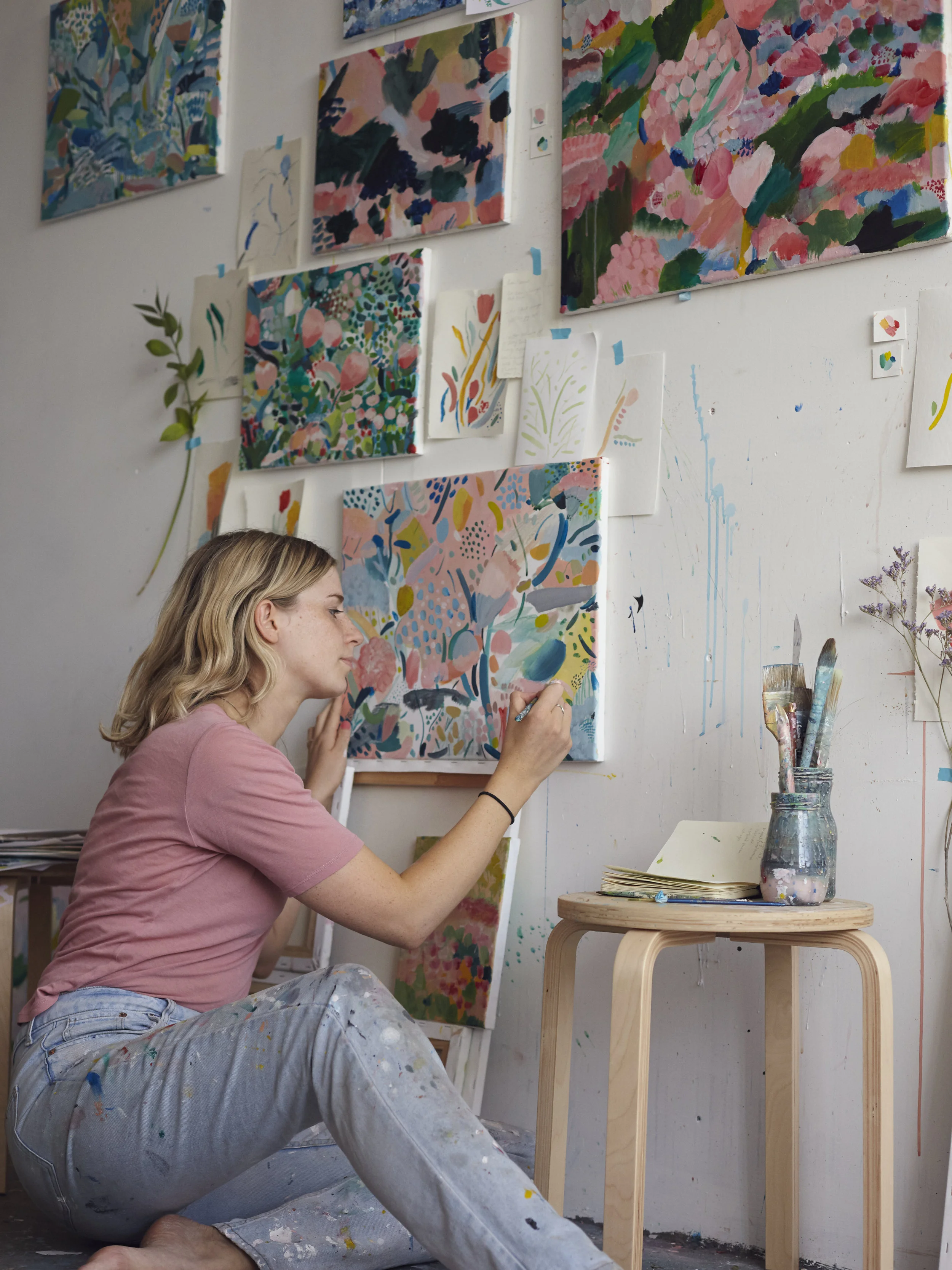 In the studio painting Flower Garden Series