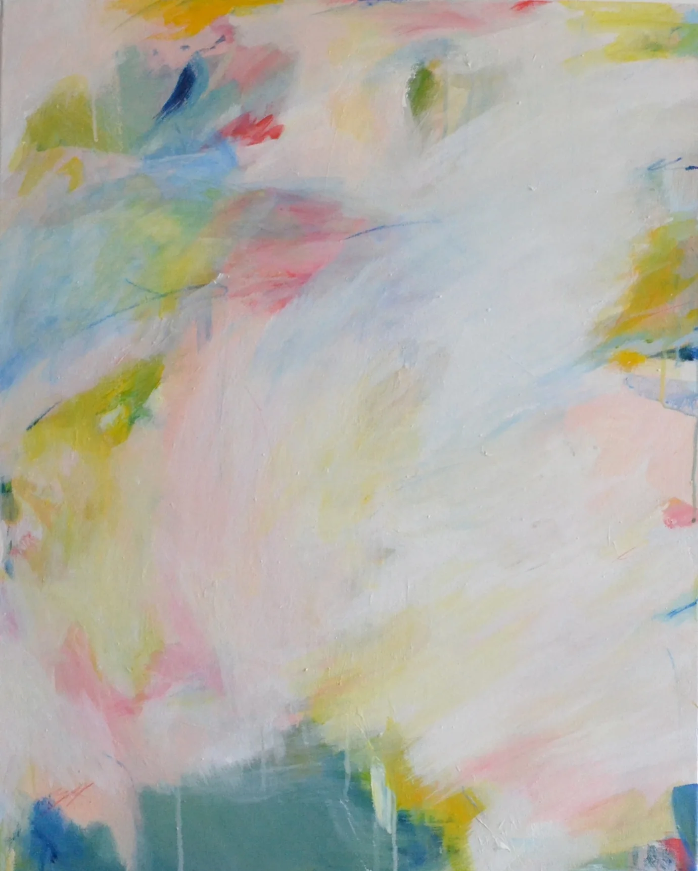 Spring Commission, calming, joyful, abstract painting. Measures 30"x26"