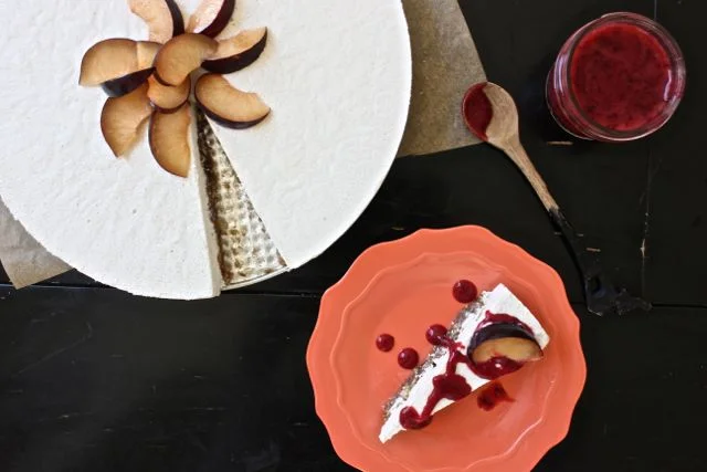 Coconut-Lavender Pie with Plum Sauce (Raw & Vegan)