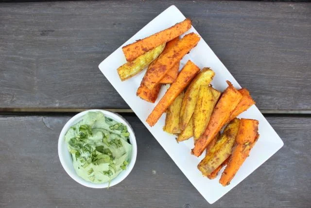 Spiced Sweet Potato Wedges + Avocado Superfood Dip