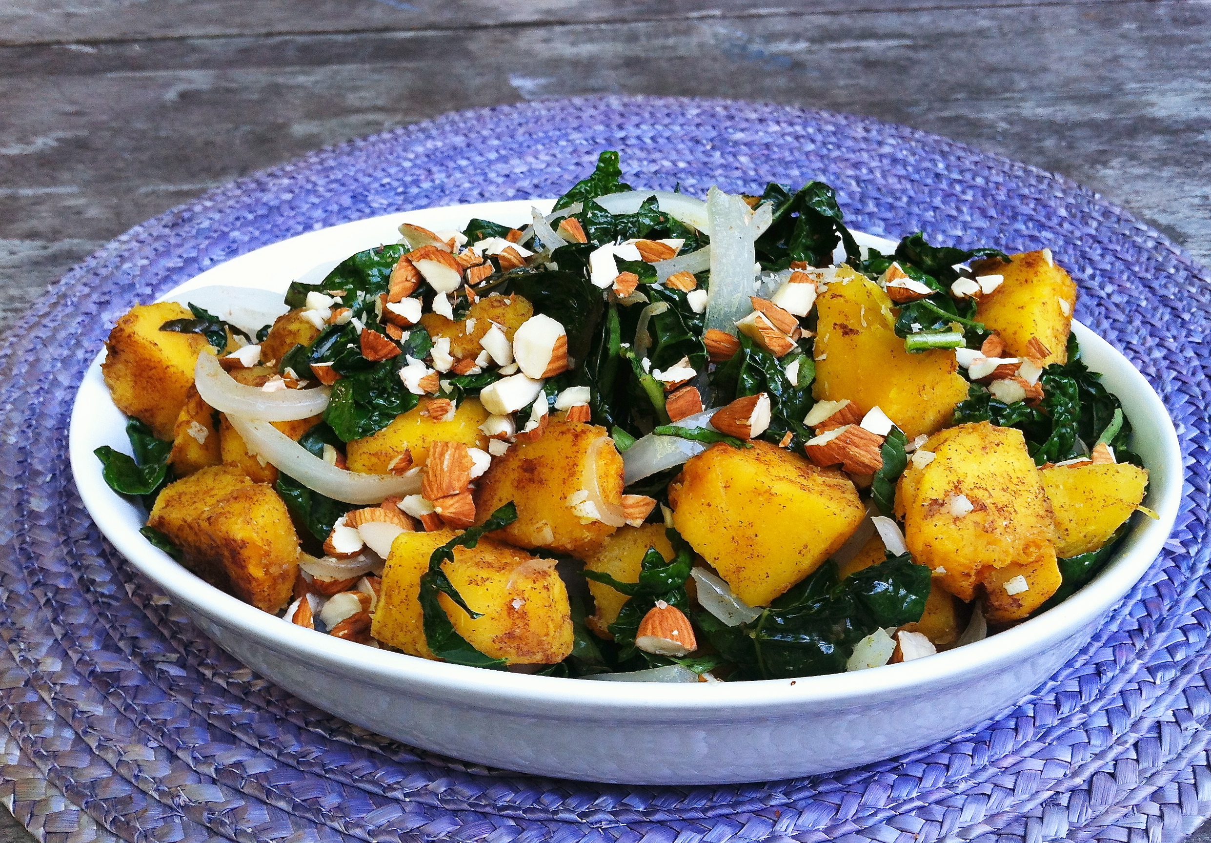 Acorn squash with sauteed kale